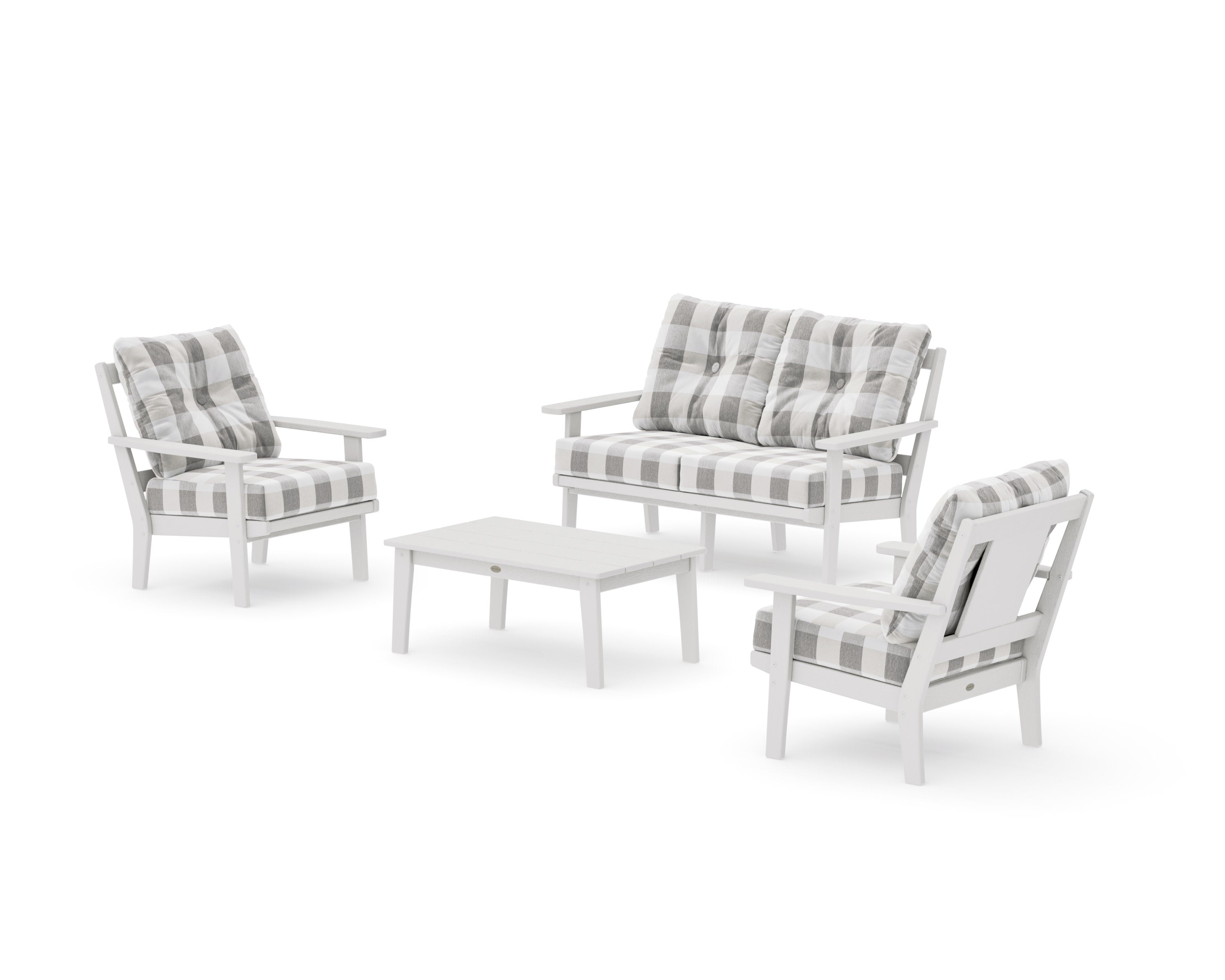 Prairie 4-Piece Deep Seating Set with Loveseat in Vintage White / Buffalo Plaid Grey Mist