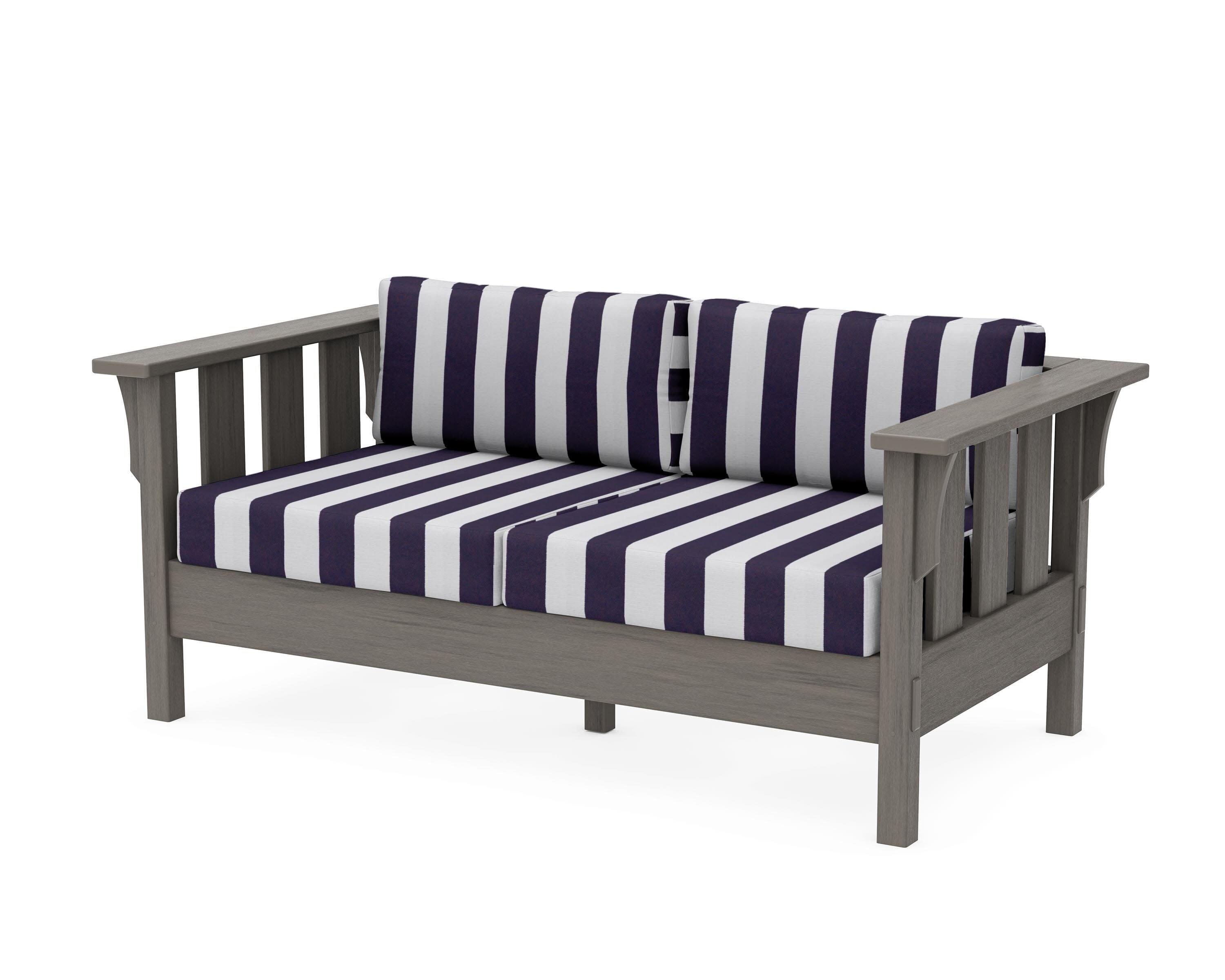 Acadia Deep Seating Loveseat in Driftwood / Cabana Stripe Navy