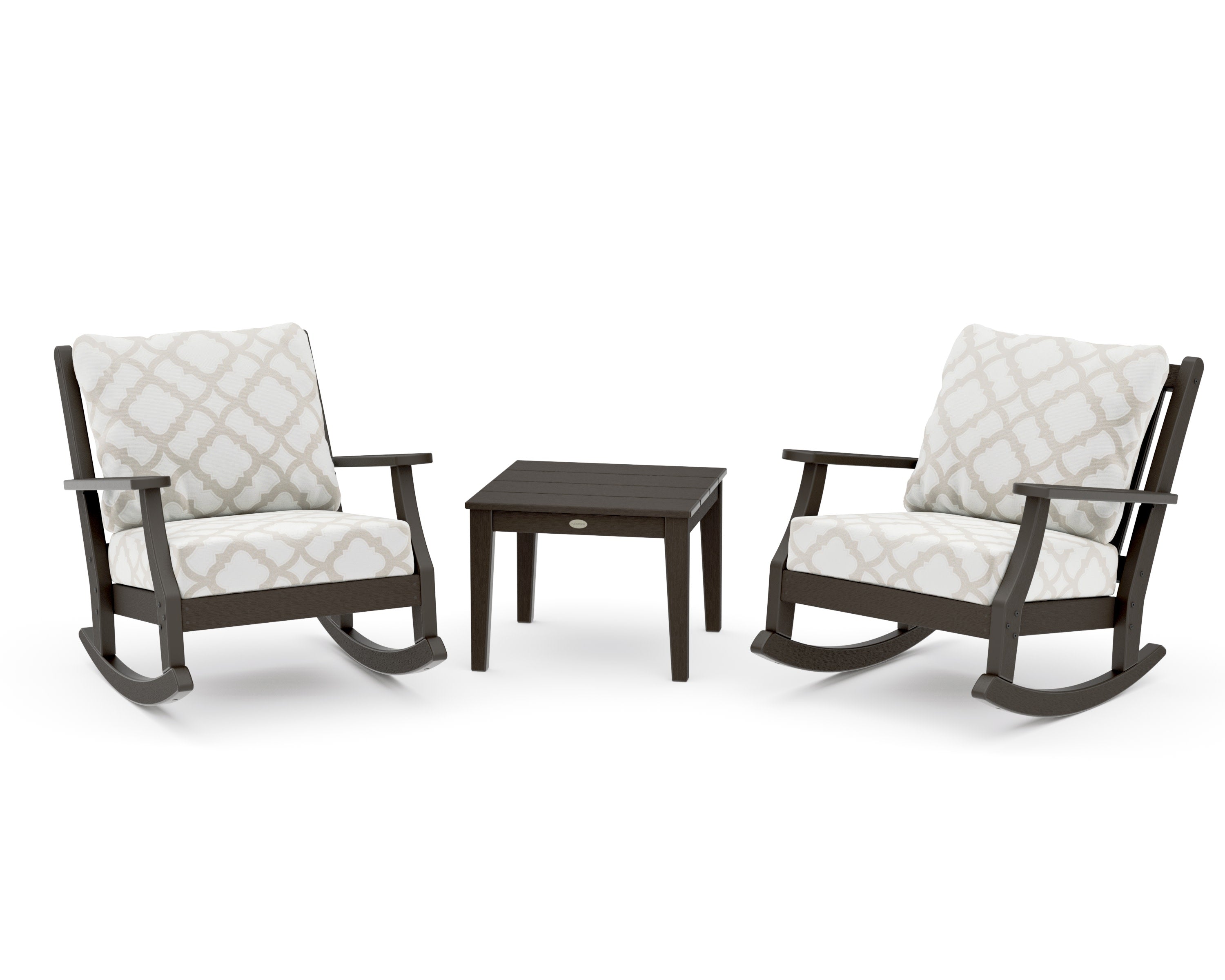 Wovendale 3-Piece Deep Seating Rocker Set in Vintage Coffee / Trellis Dune Burlap