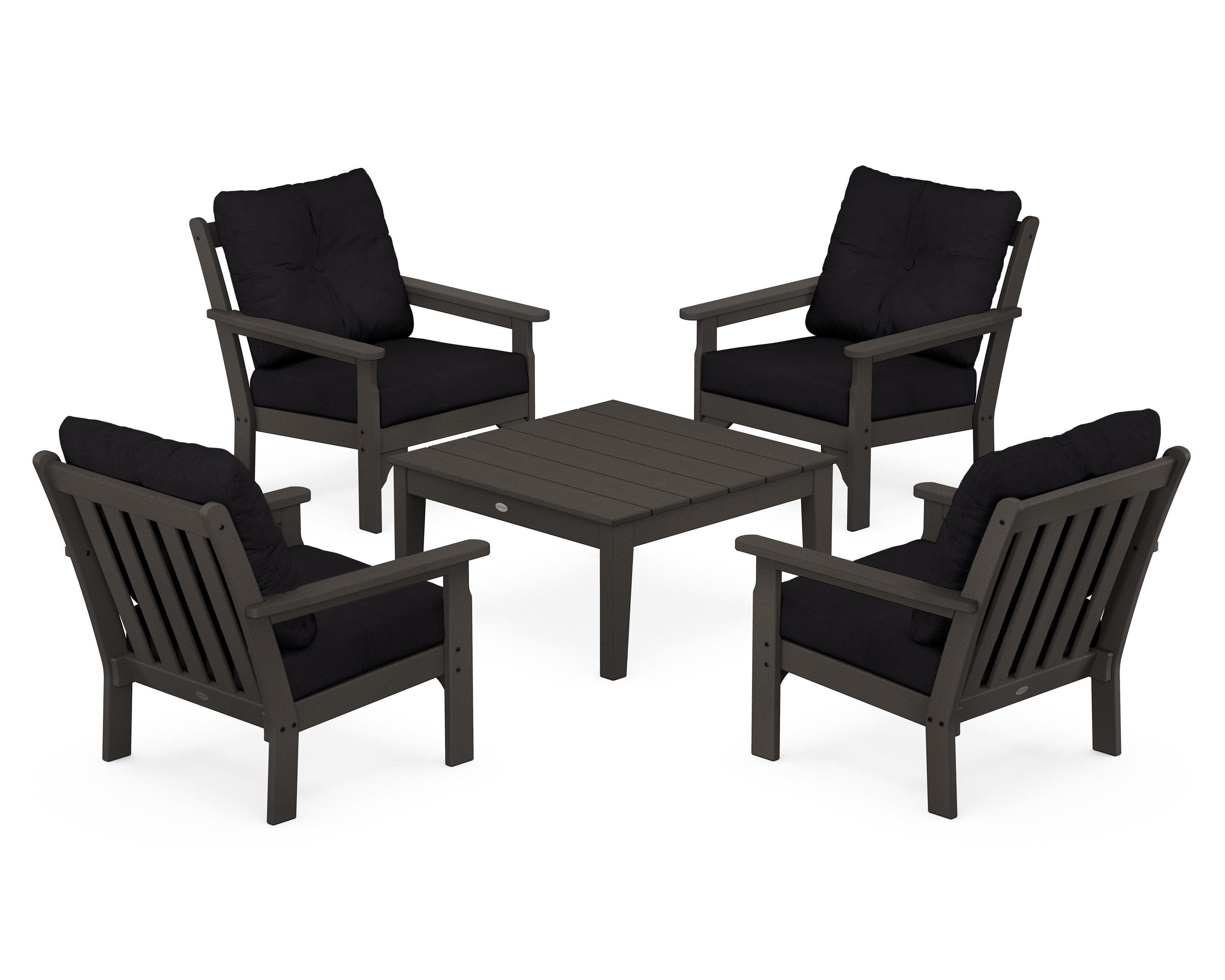 Vineyard 5-Piece Deep Seating Conversation Set in Vintage Coffee / Midnight Linen