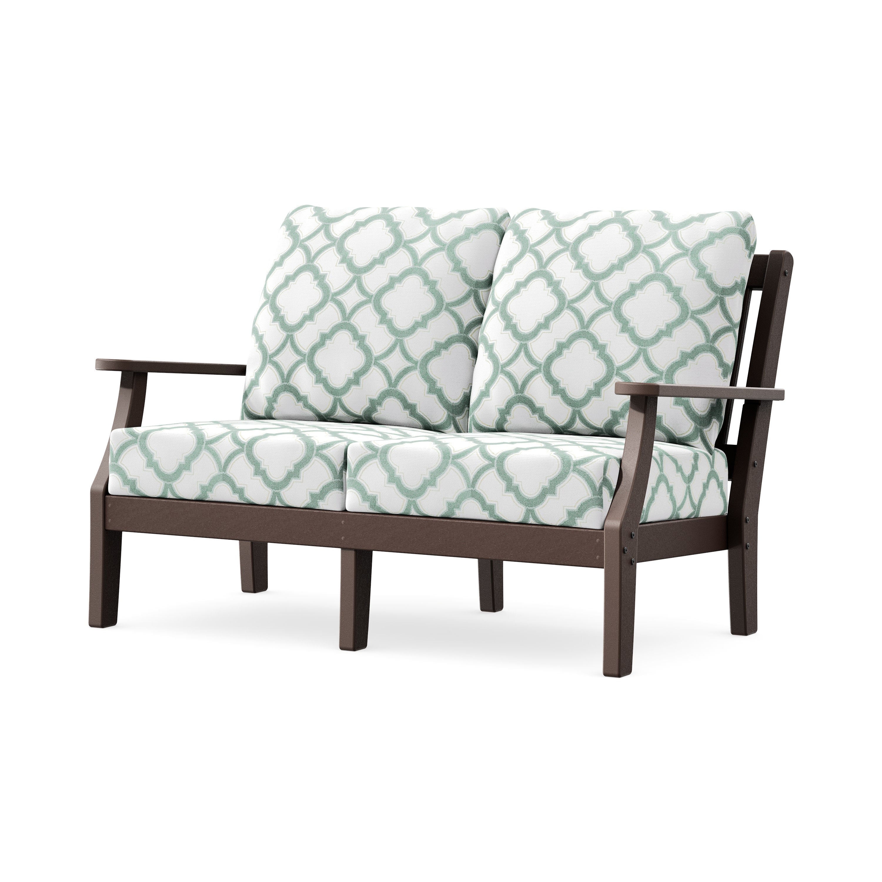 Chinoiserie Deep Seating Loveseat in Mahogany / Trellis Glacier Spa