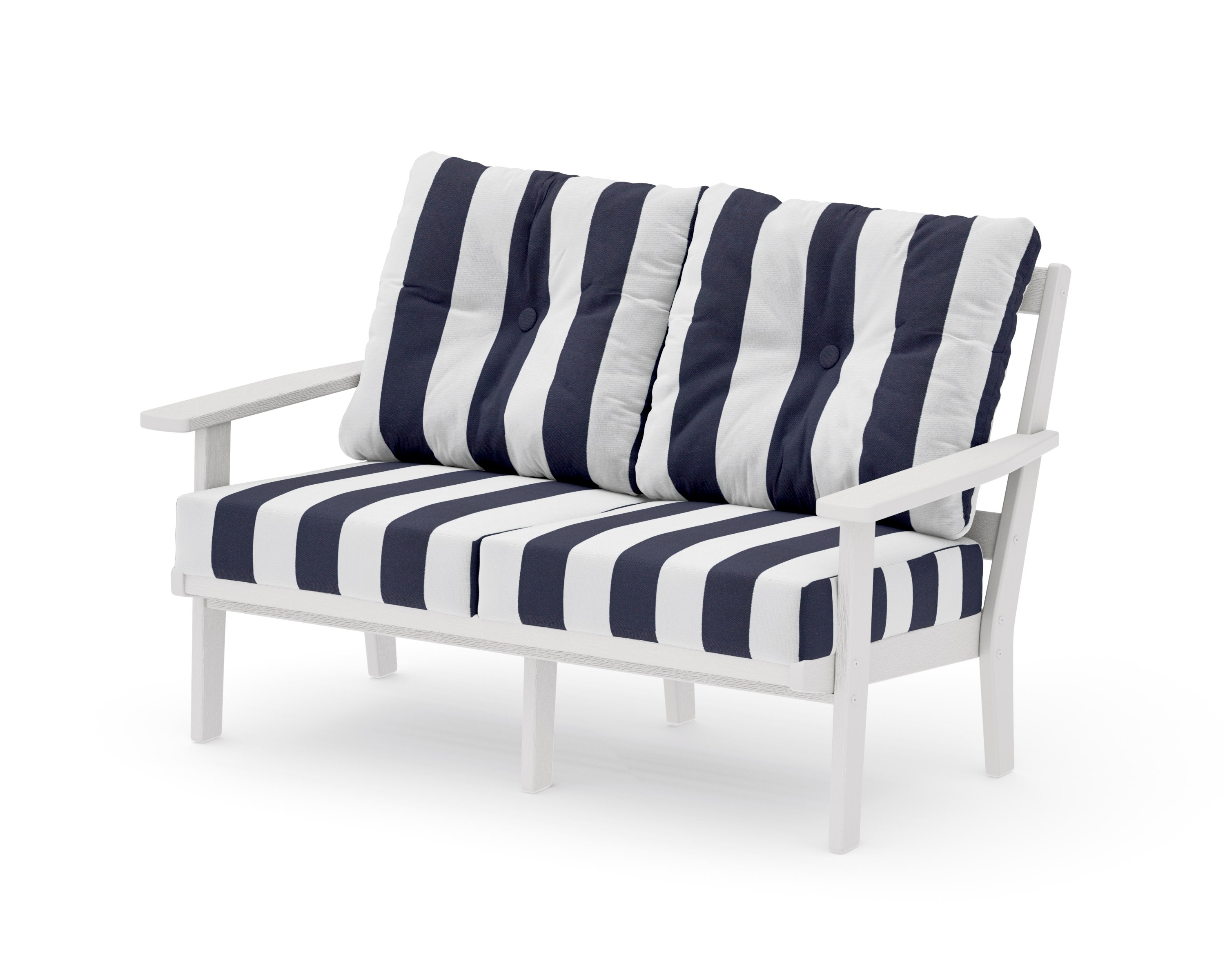 Oxford Deep SeatingLoveseat in Vintage White / Cabana Stripe Navy