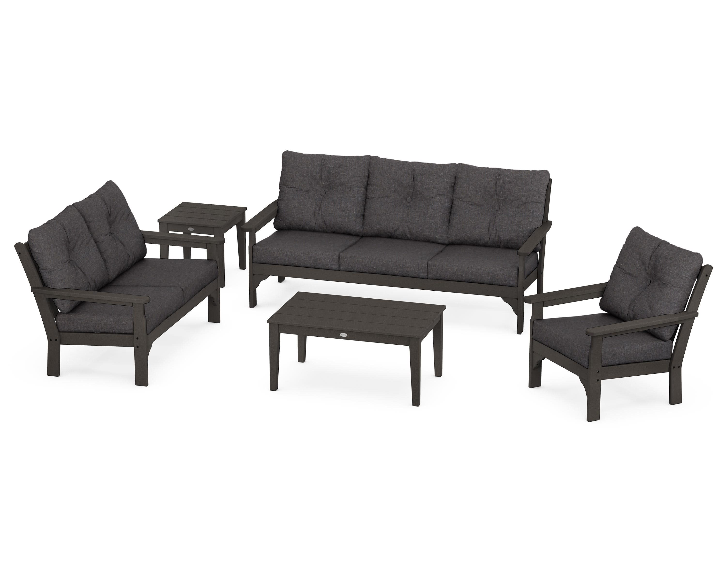 Vineyard 5 Piece Deep Seating Set in Vintage Coffee / Ash Charcoal
