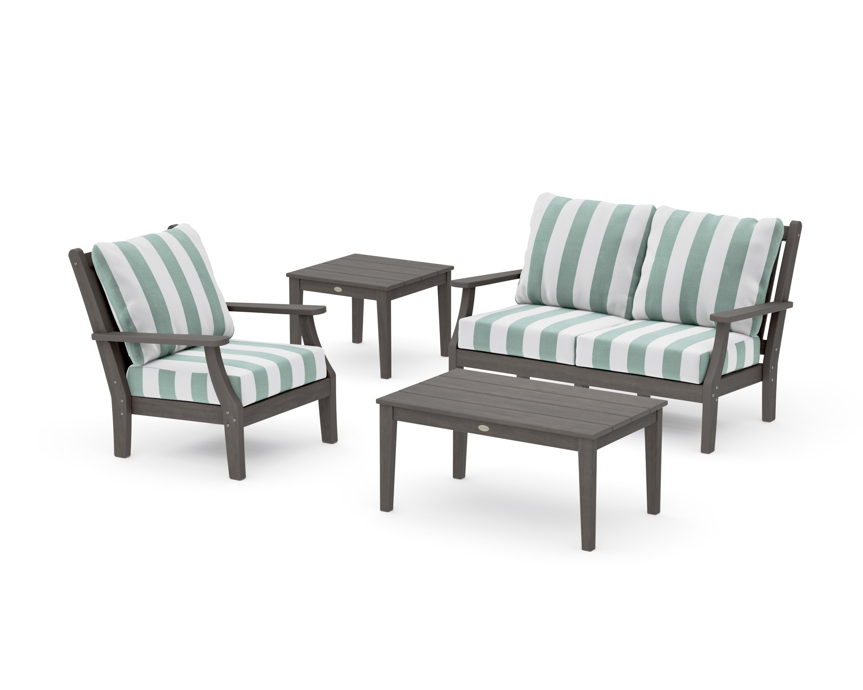 Wovendale 4-Piece Deep Seating Set in Driftwood / Cabana Stripe Glacier Spa