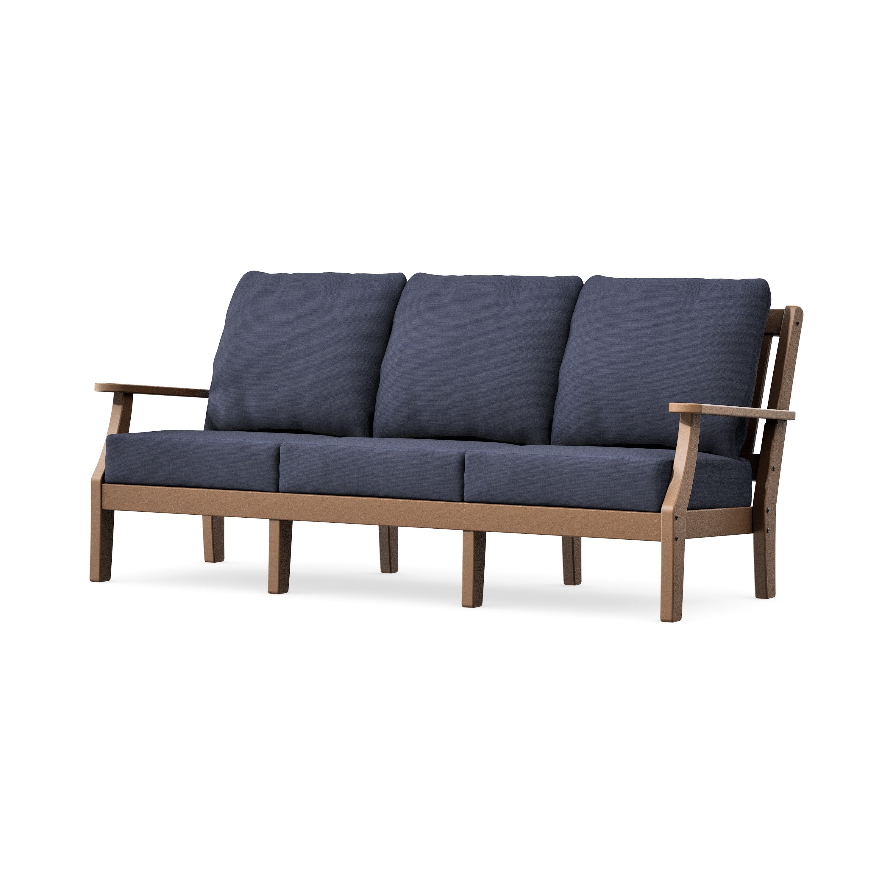 Chinoiserie Deep Seating Sofa in Teak / Navy Linen