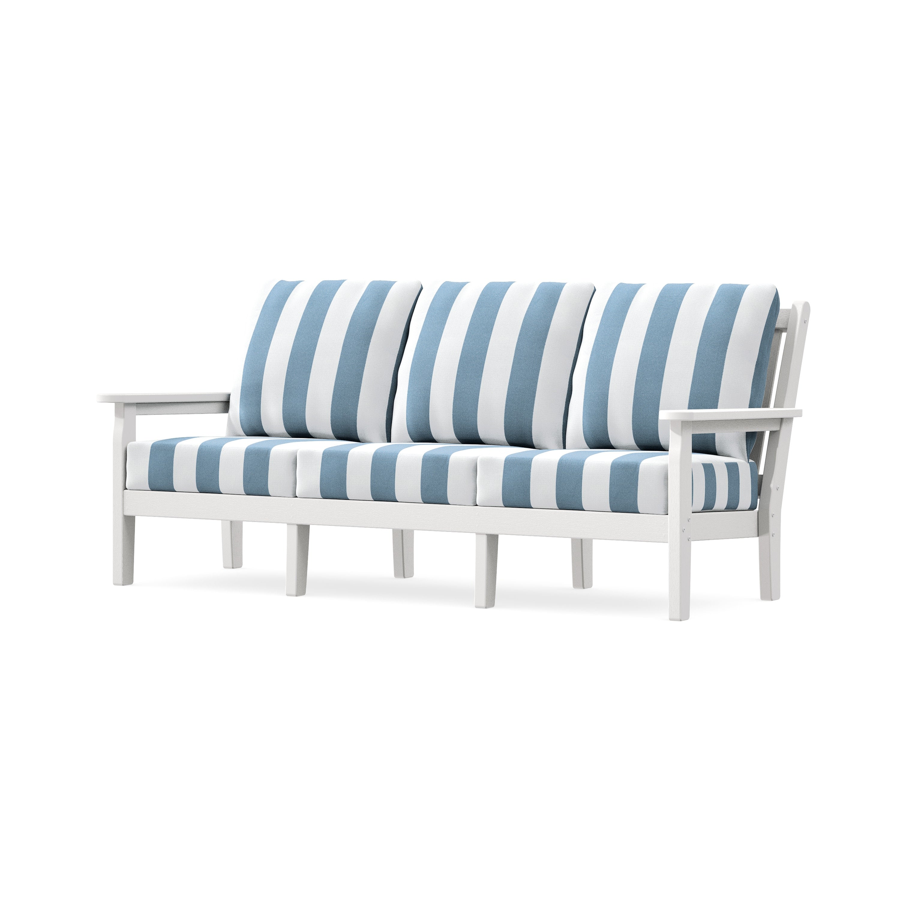 Chippendale Deep Seating Sofa in Vintage White / Cabana Stripe Sky Blue