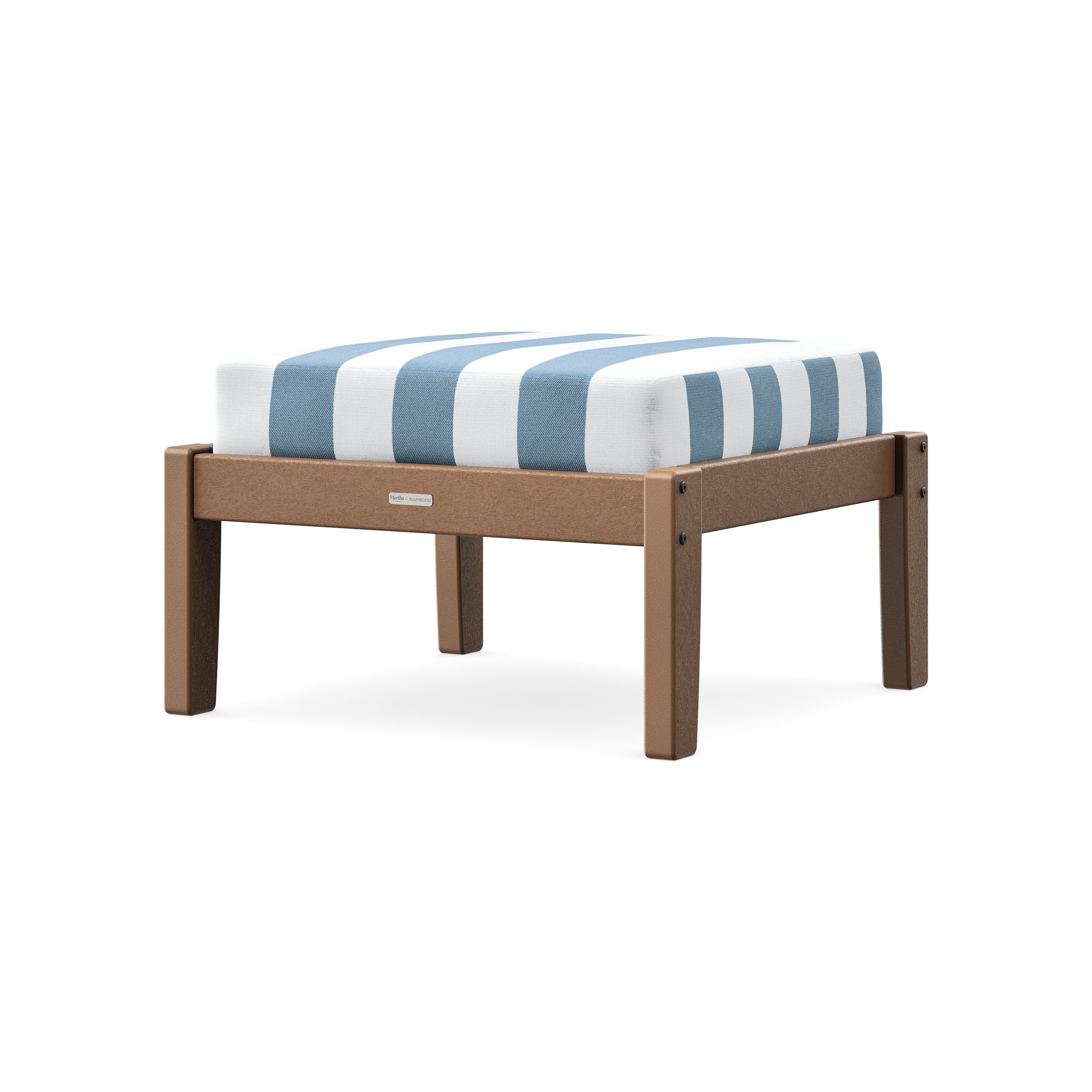 Chinoiserie Deep Seating Ottoman in Teak / Cabana Stripe Sky Blue