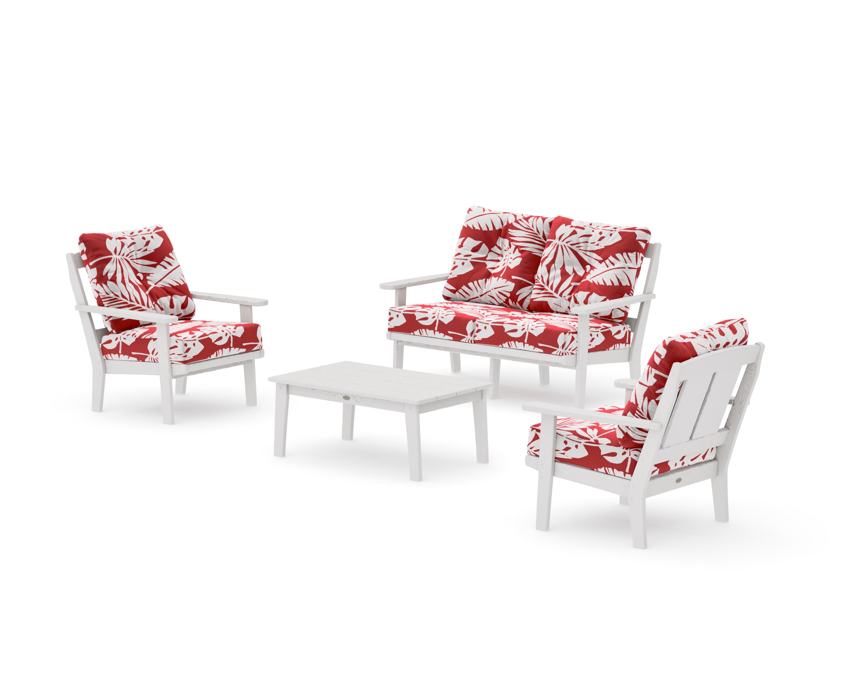 Mission 4-Piece Deep Seating Set with Loveseat in Vintage White / Leaf Crimson
