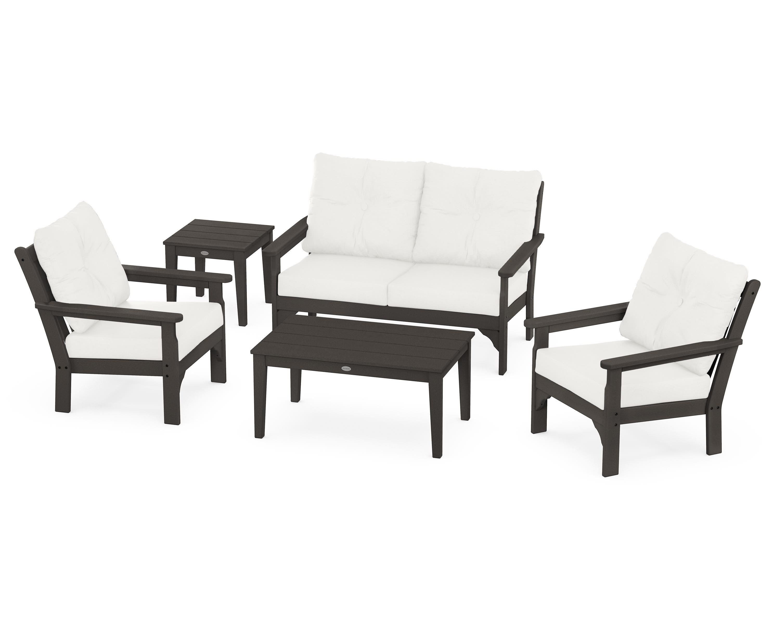 Vineyard 5-Piece Deep Seating Set in Vintage Coffee / Natural Linen