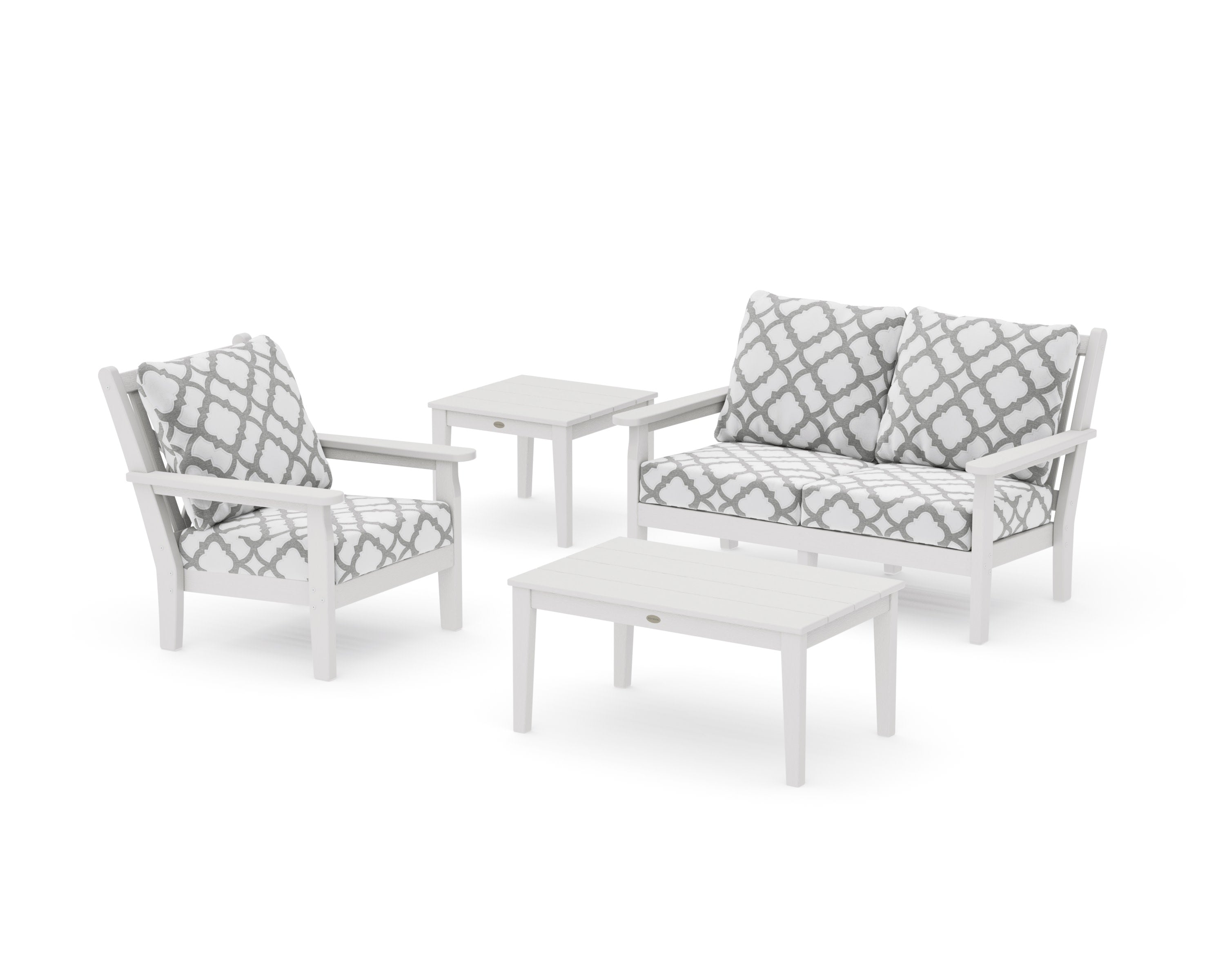 Chippendale 4-Piece Deep Seating Set in Vintage White / Trellis Grey Mist