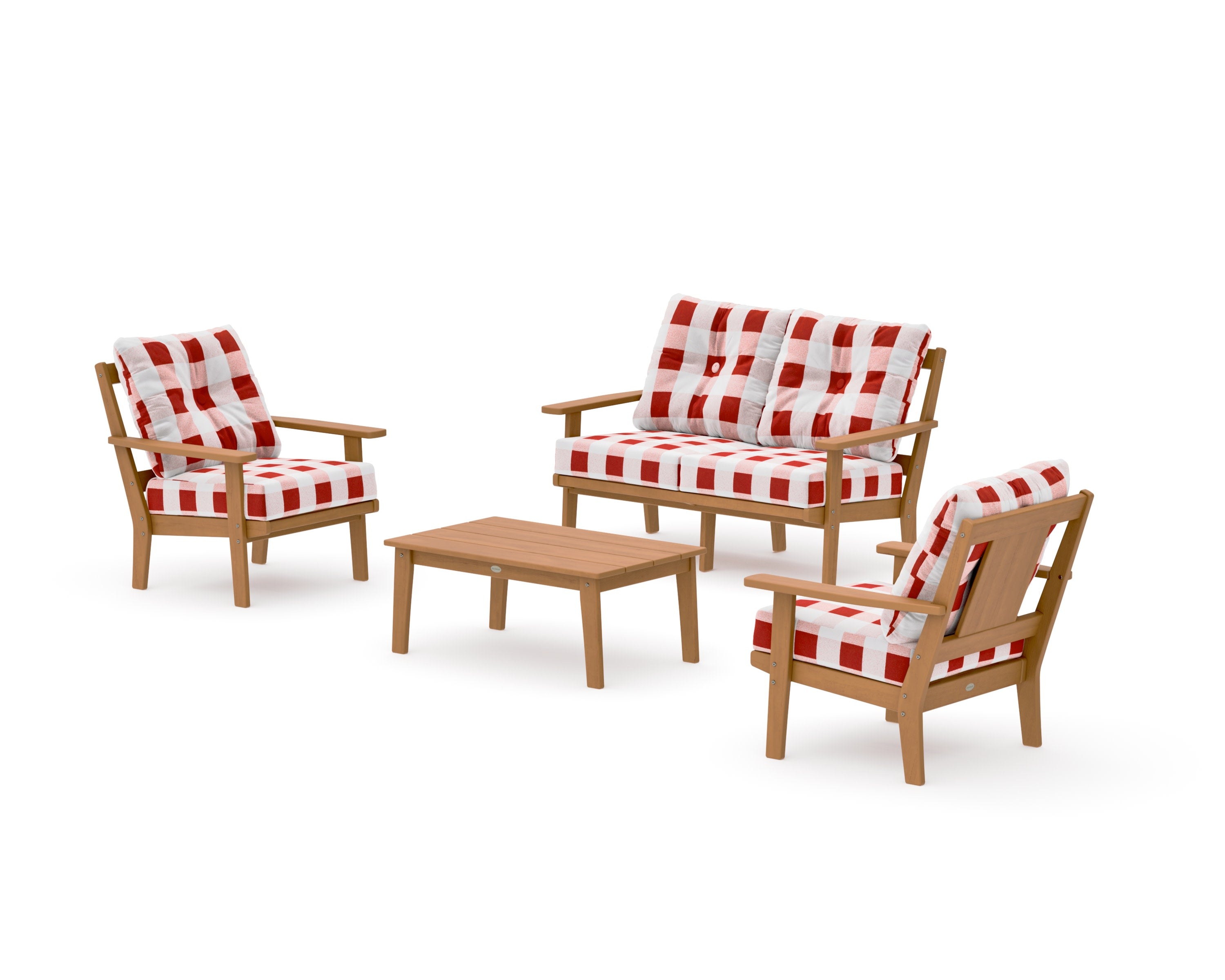 Prairie 4-Piece Deep Seating Set with Loveseat in Natural / Buffalo Plaid Crimson