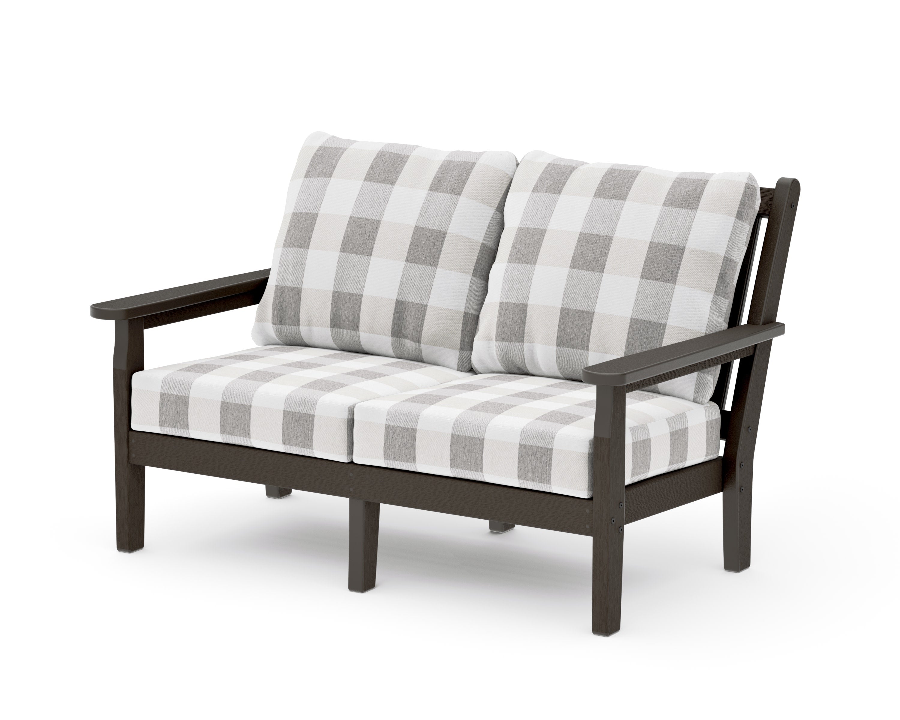 Chippendale Deep Seating Loveseat in Vintage Coffee / Buffalo Plaid Grey Mist