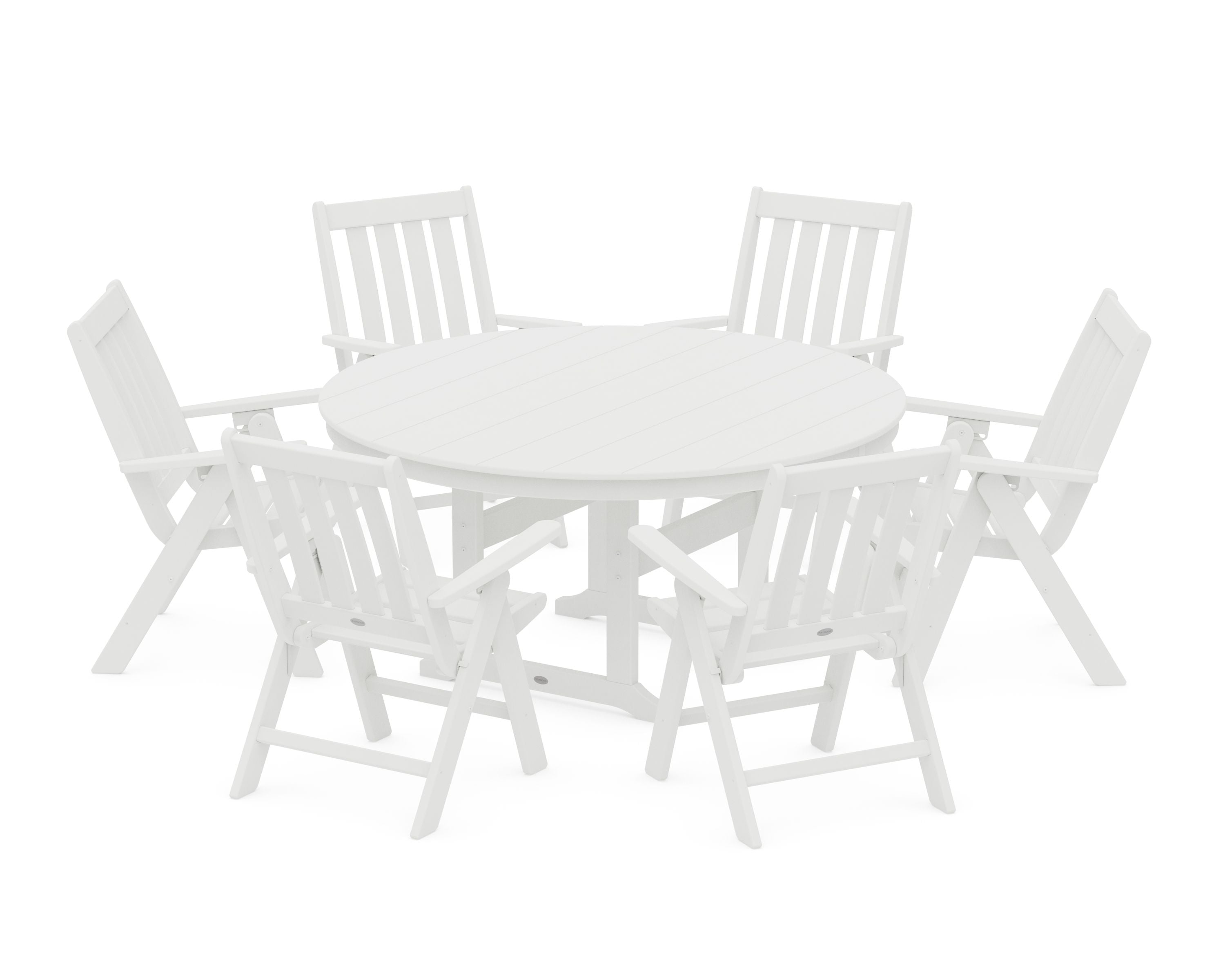 Vineyard 7-Piece Folding Chair Round Farmhouse Dining Set in White