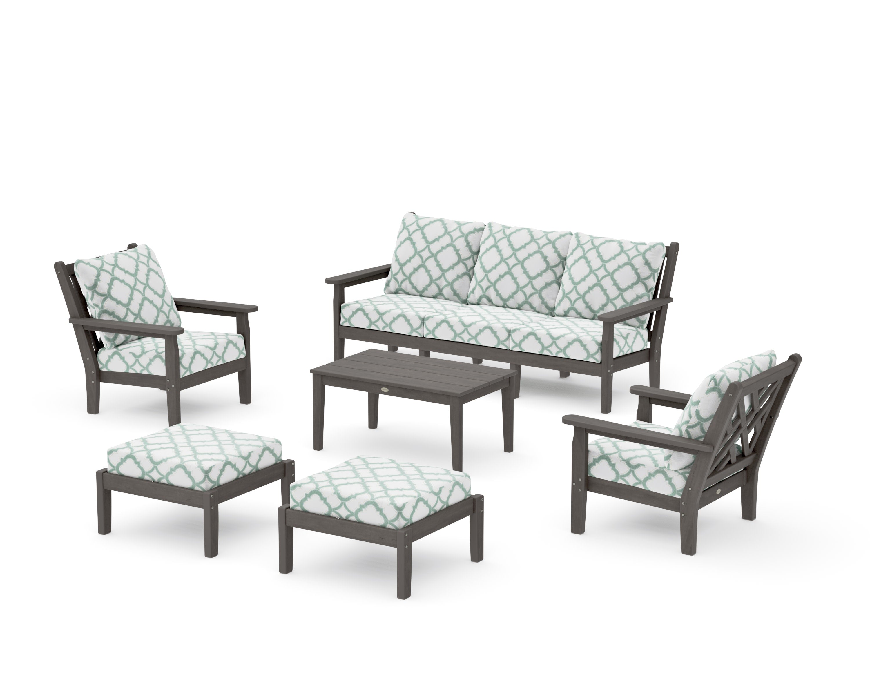 Chippendale 6-Piece Lounge Sofa Set in Driftwood / Trellis Glacier Spa