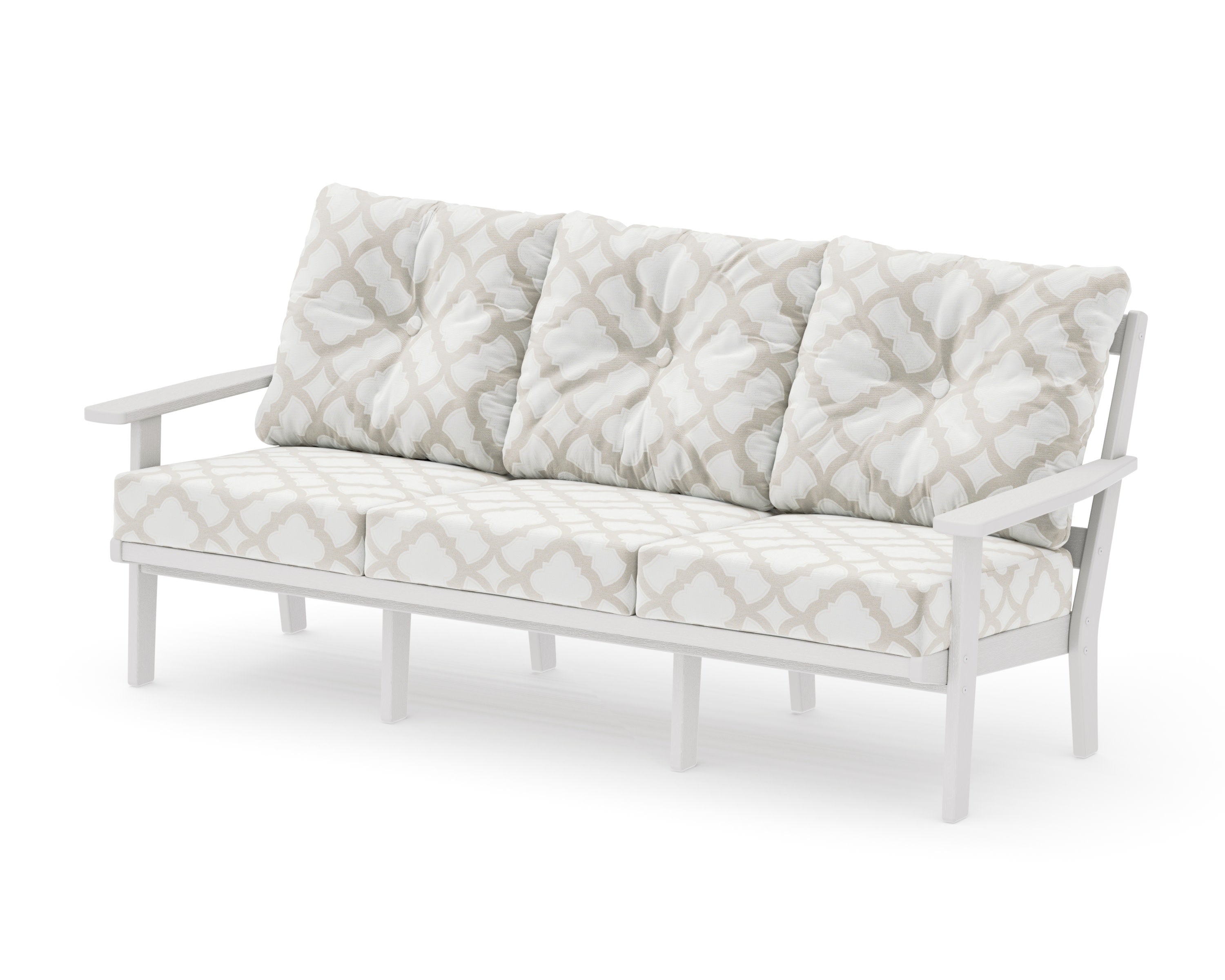 PrairieDeep Seating Sofa in Vintage White / Trellis Dune Burlap