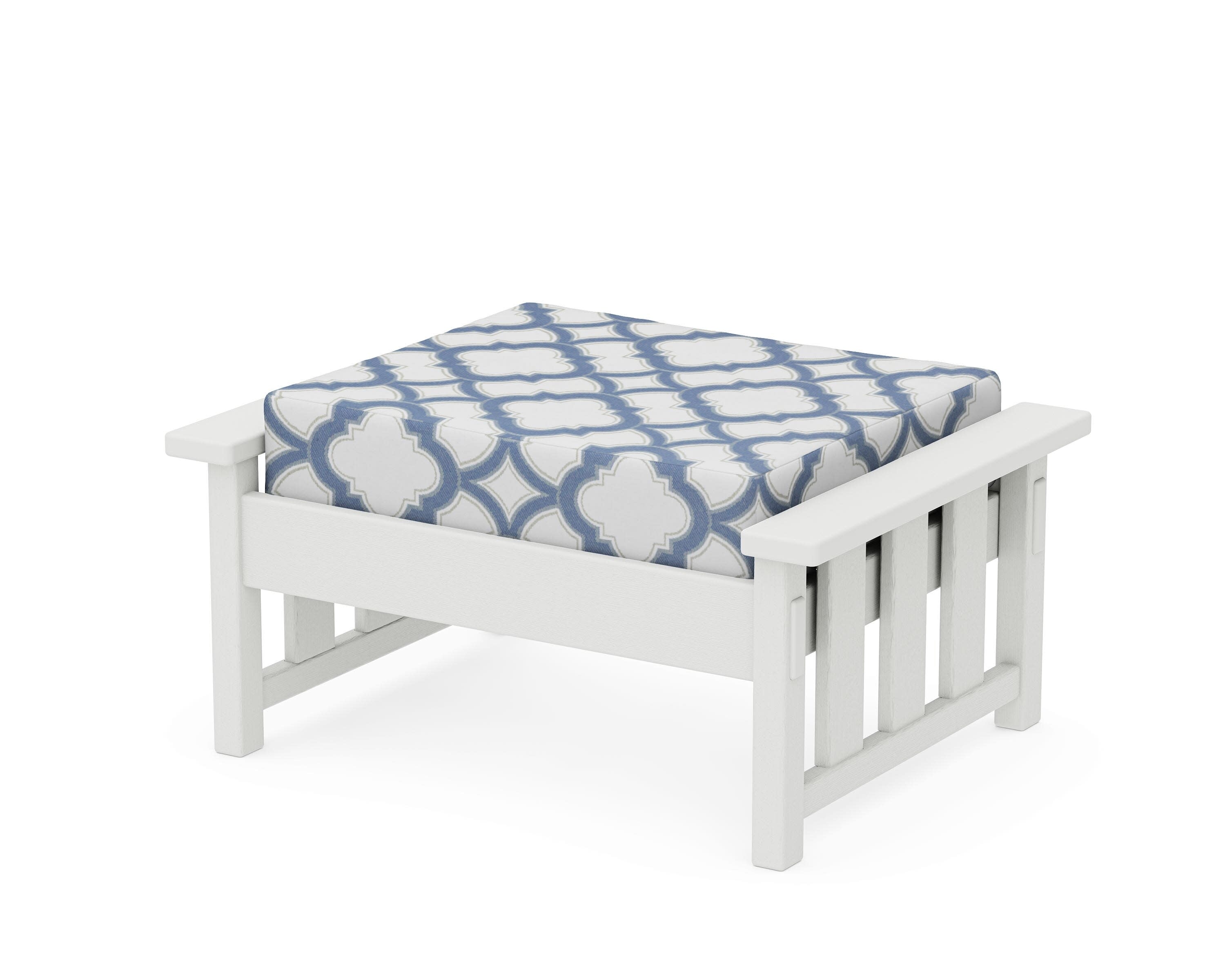 Acadia Deep Seating Ottoman in Vintage White / Trellis Sky Blue