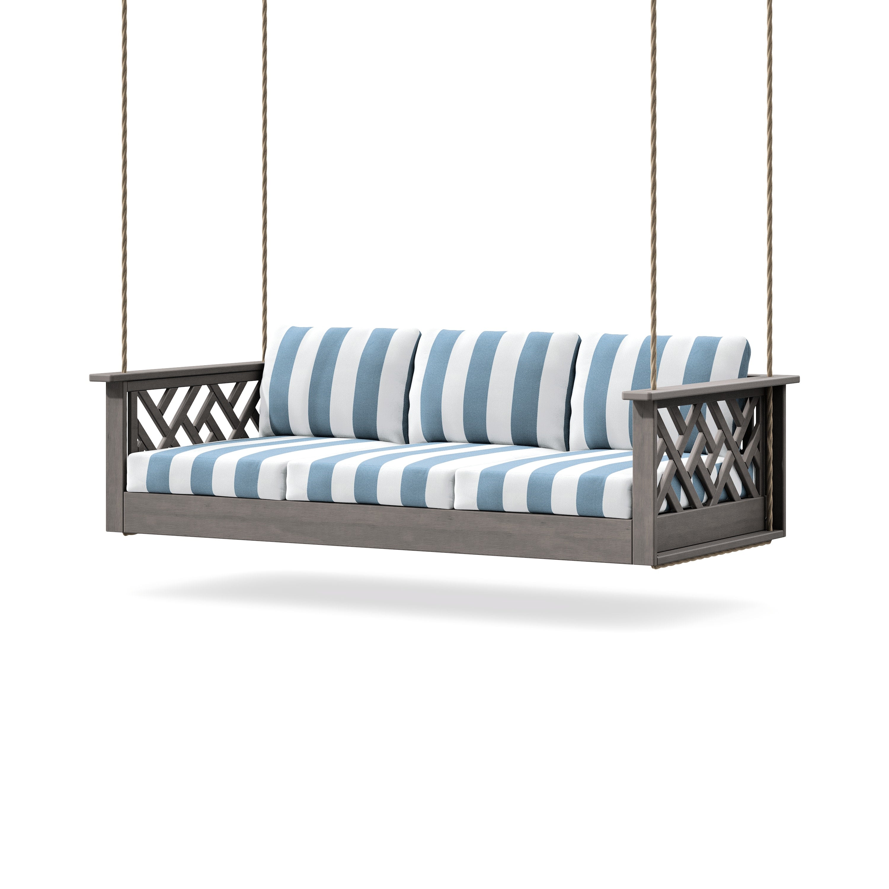 Chippendale Daybed Swing in Driftwood / Cabana Stripe Sky Blue