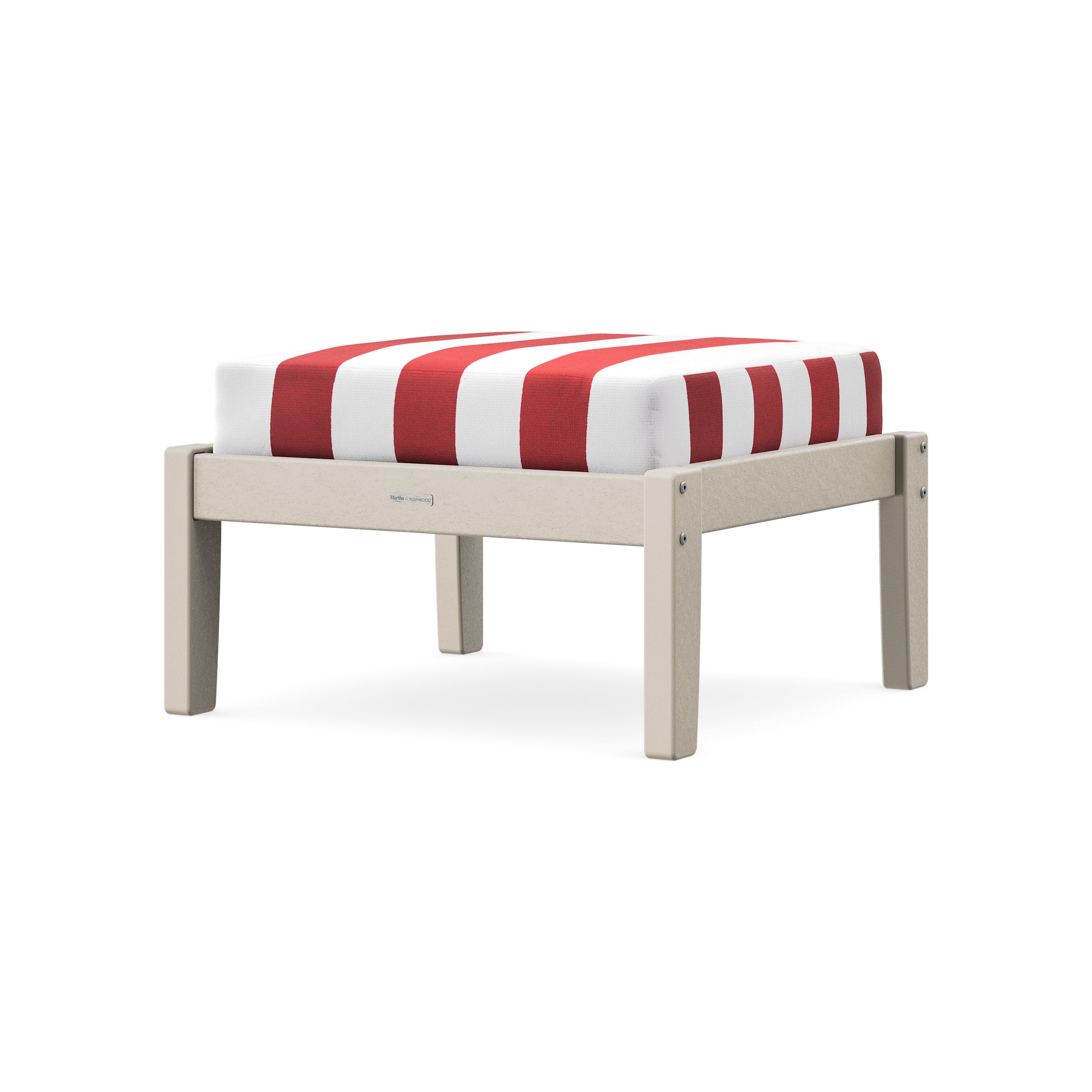Chinoiserie Deep Seating Ottoman in Sand / Cabana Stripe Crimson