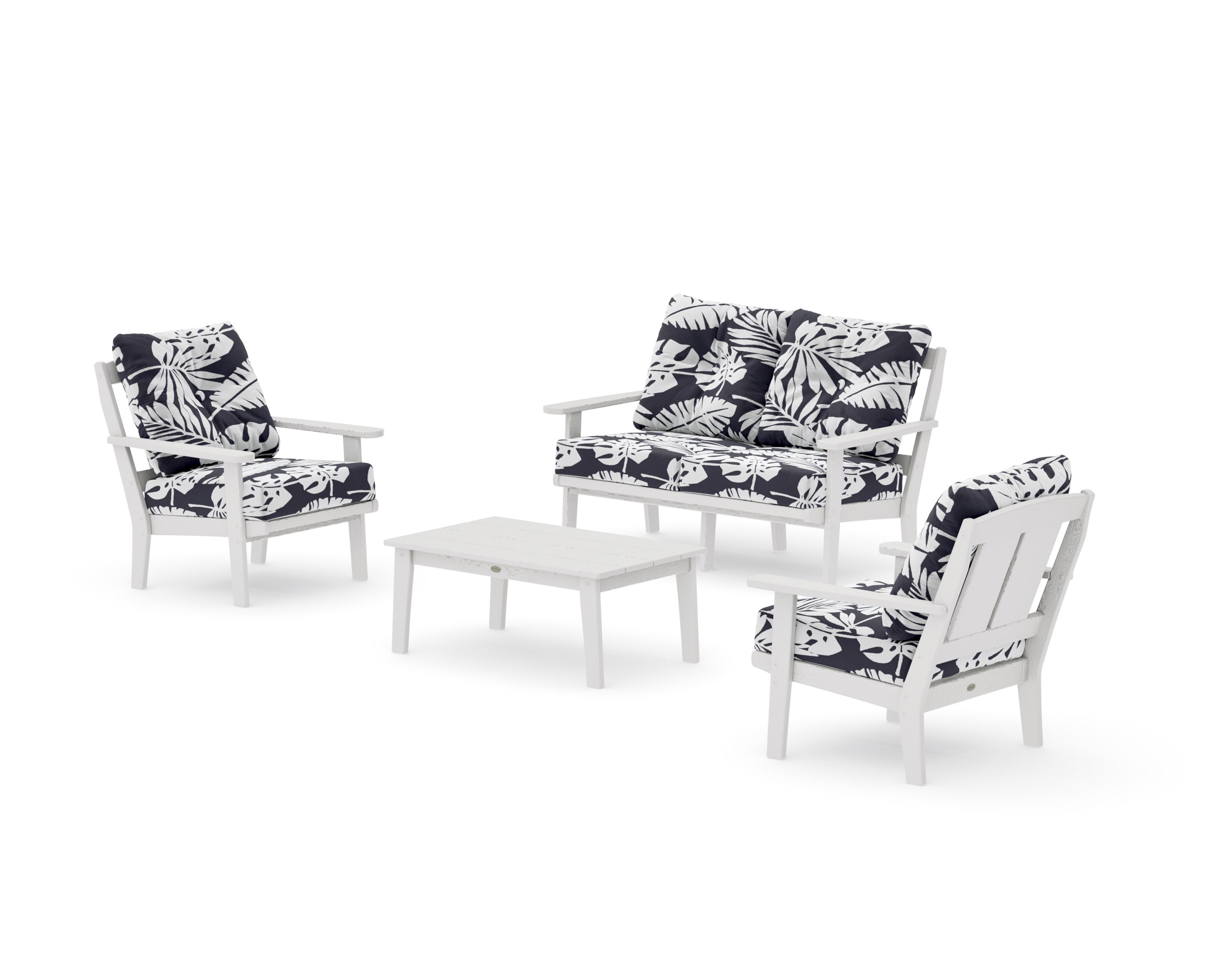 Mission 4-Piece Deep Seating Set with Loveseat in Vintage White / Leaf Navy