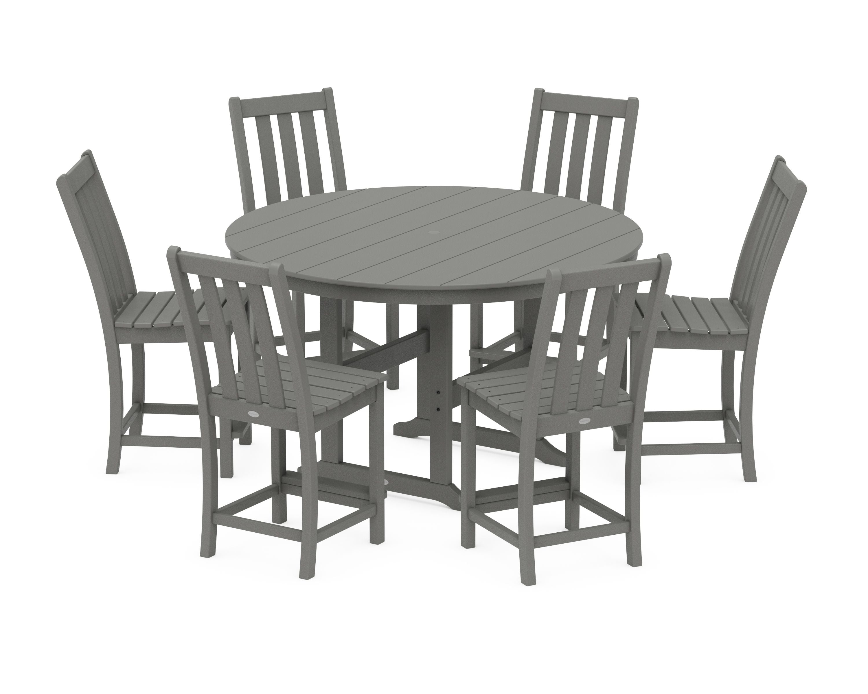 Vineyard 7-Piece Farmhouse Side Chair Round Farmhouse Counter Set in Slate Grey