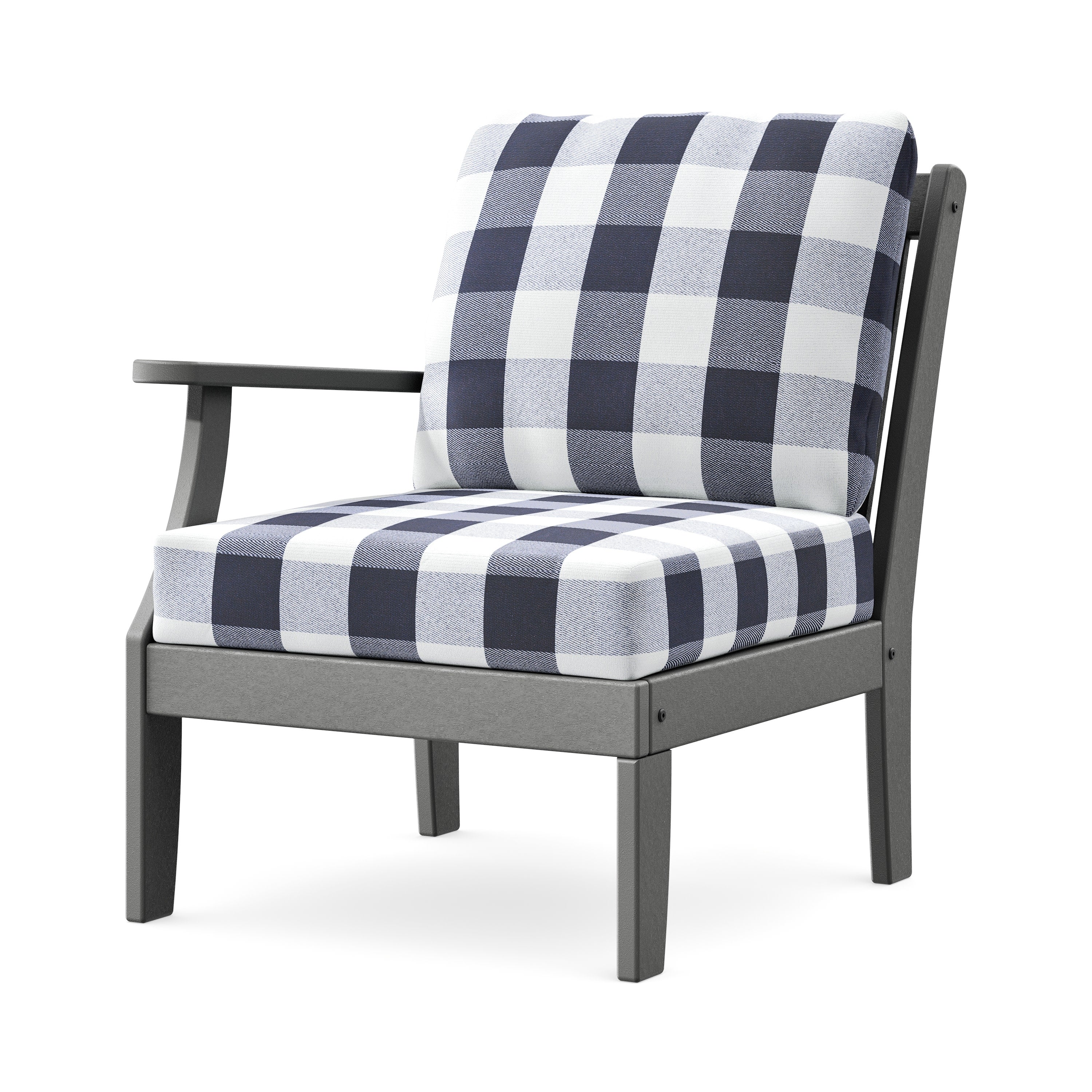 Braxton Modular Left Arm Chair in Slate Grey / Buffalo Plaid Navy