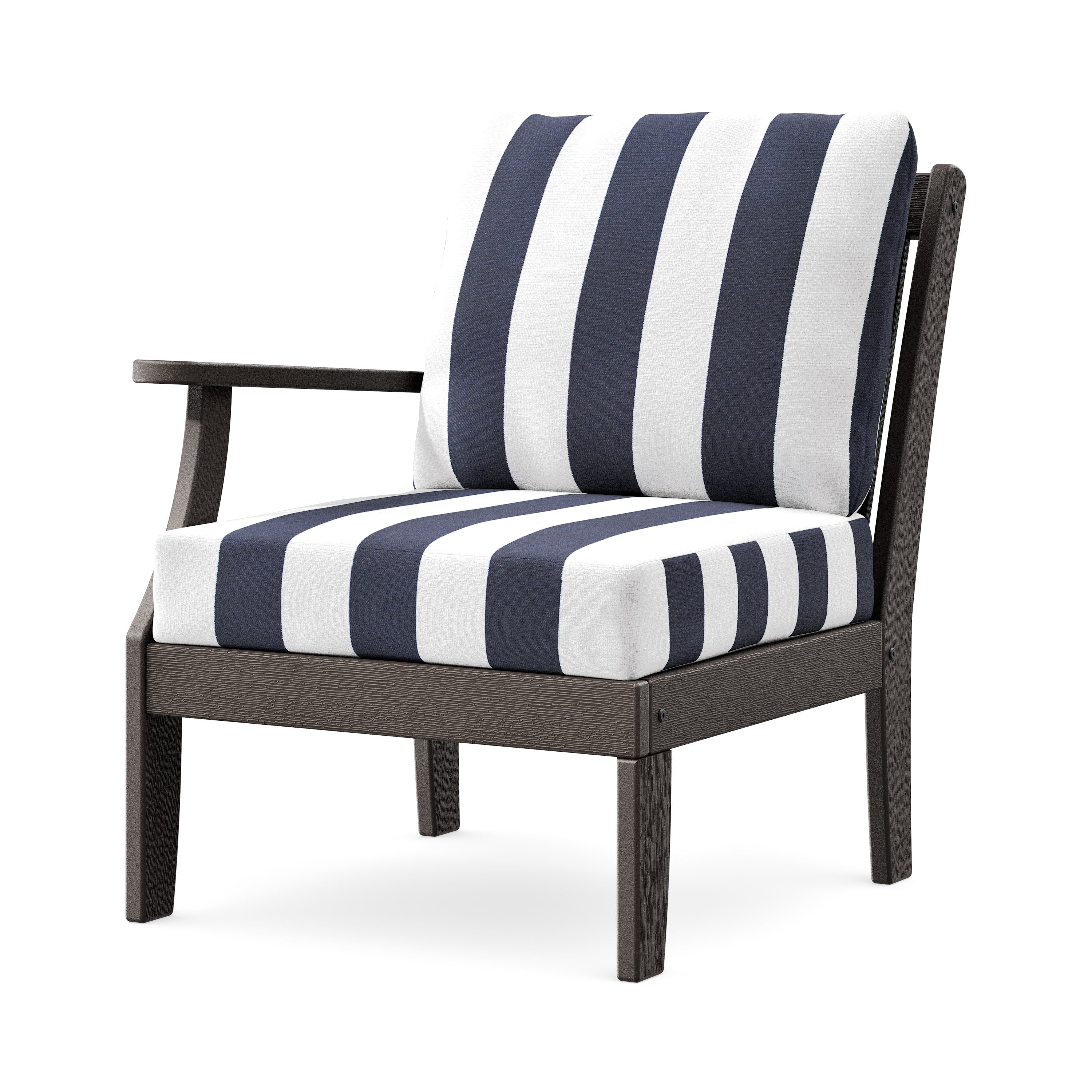 Braxton Modular Left Arm Chair in Vintage Coffee / Cabana Stripe Navy