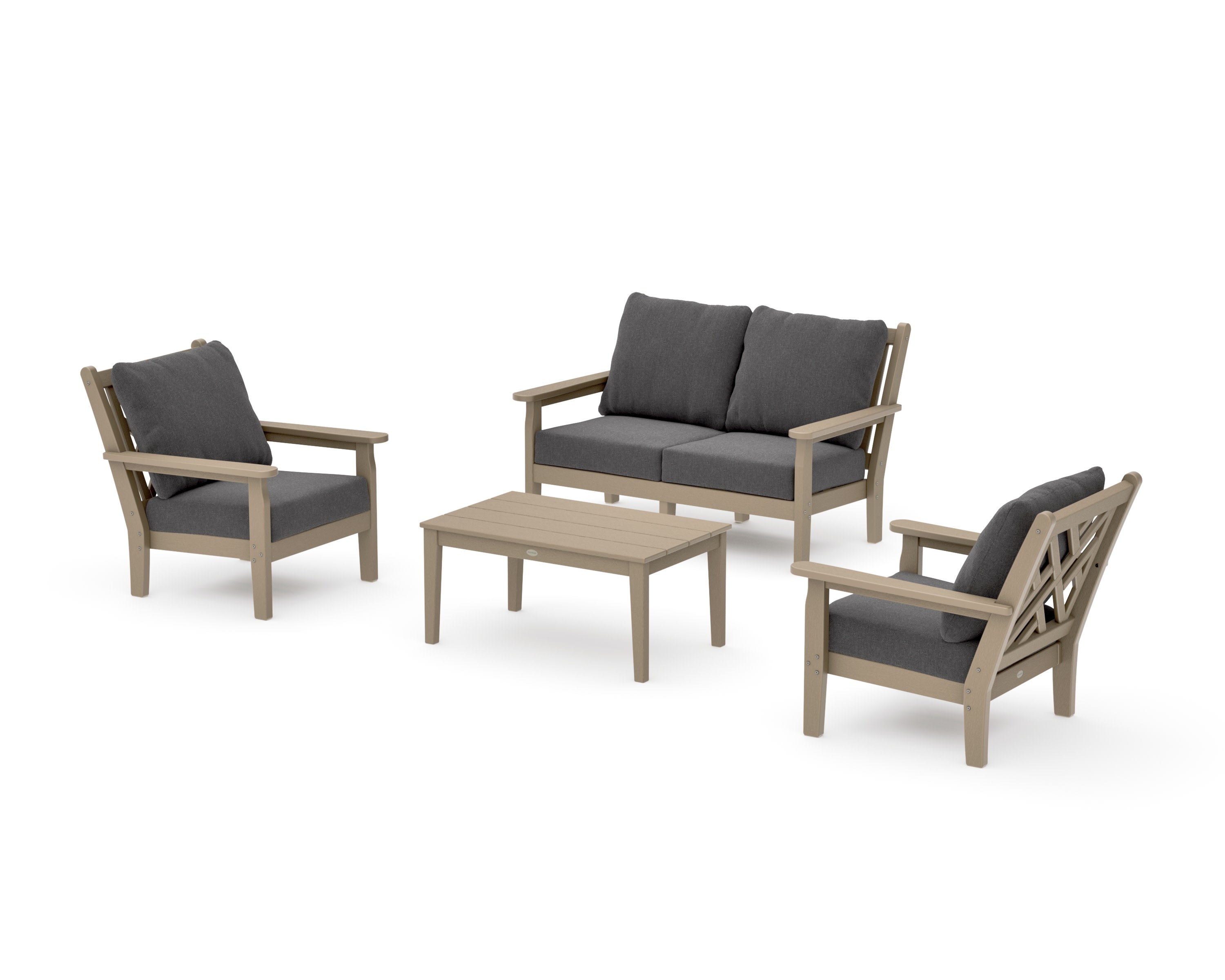 Chippendale 4-Piece Deep Seating Set with Loveseat in Vintage Sahara / Ash Charcoal