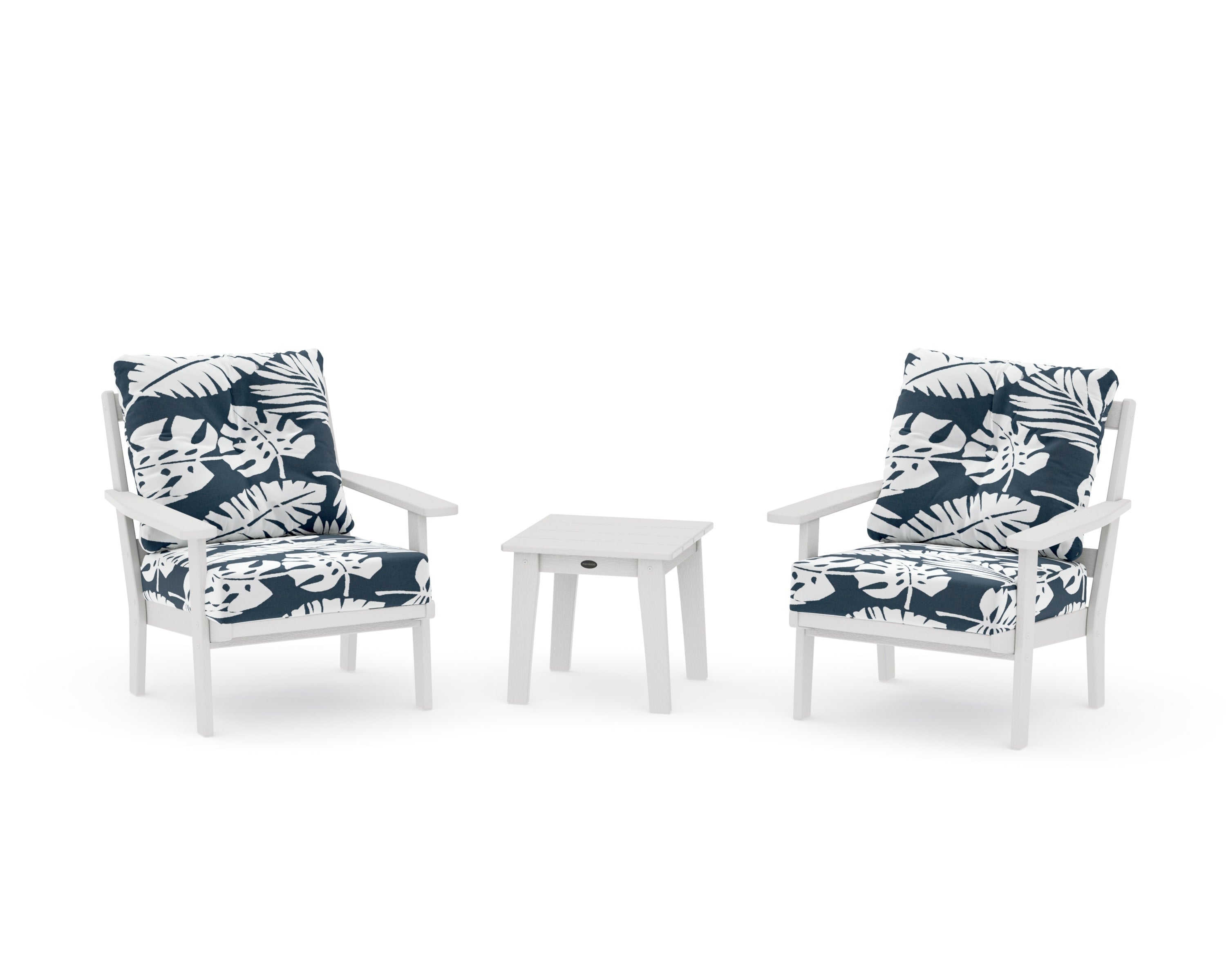 Oxford 3-Piece Deep Seating Set in Vintage White / Leaf Marine Indigo