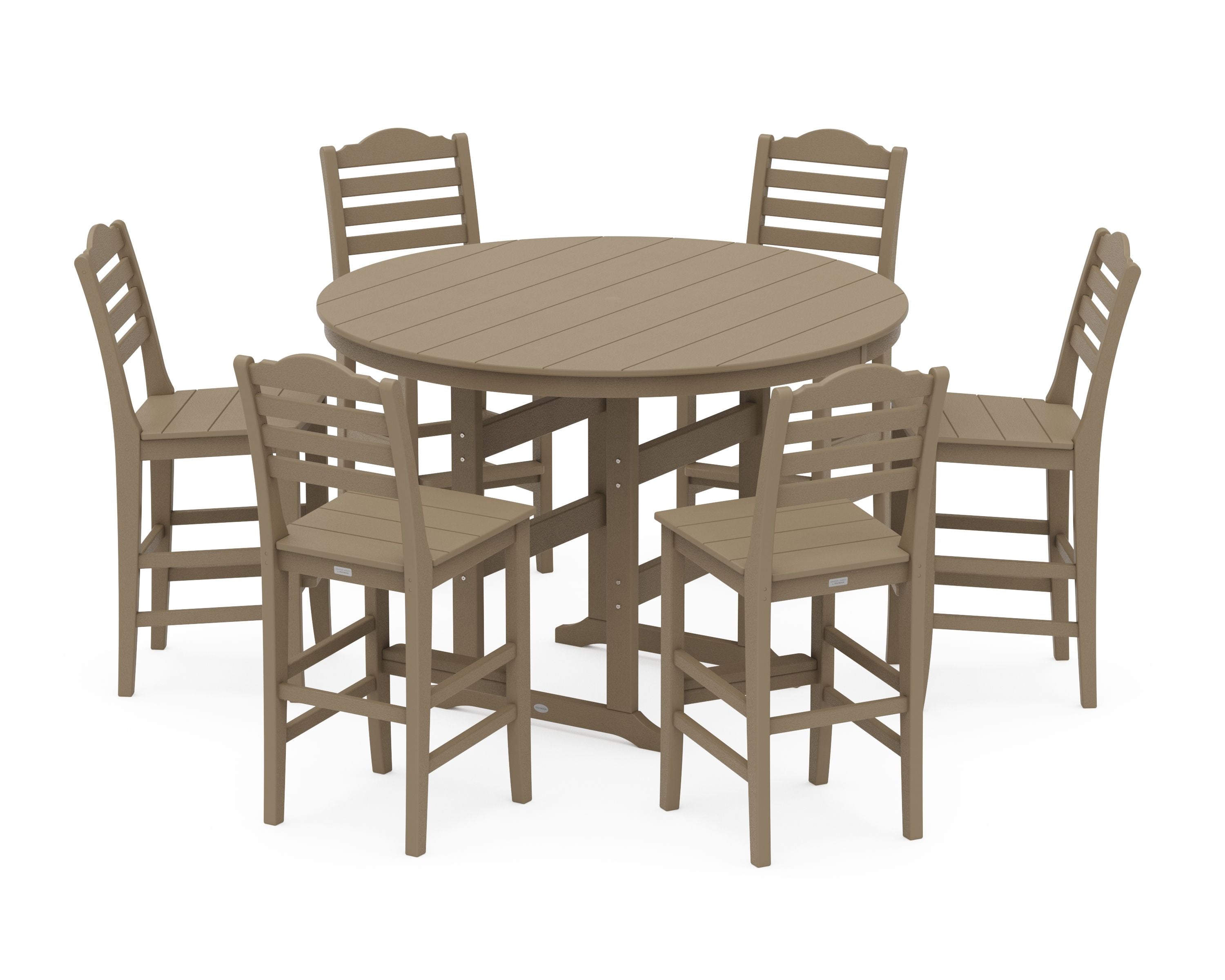 Savannah 7-Piece Farmhouse Side Chair Round Bar Set in Vintage Sahara