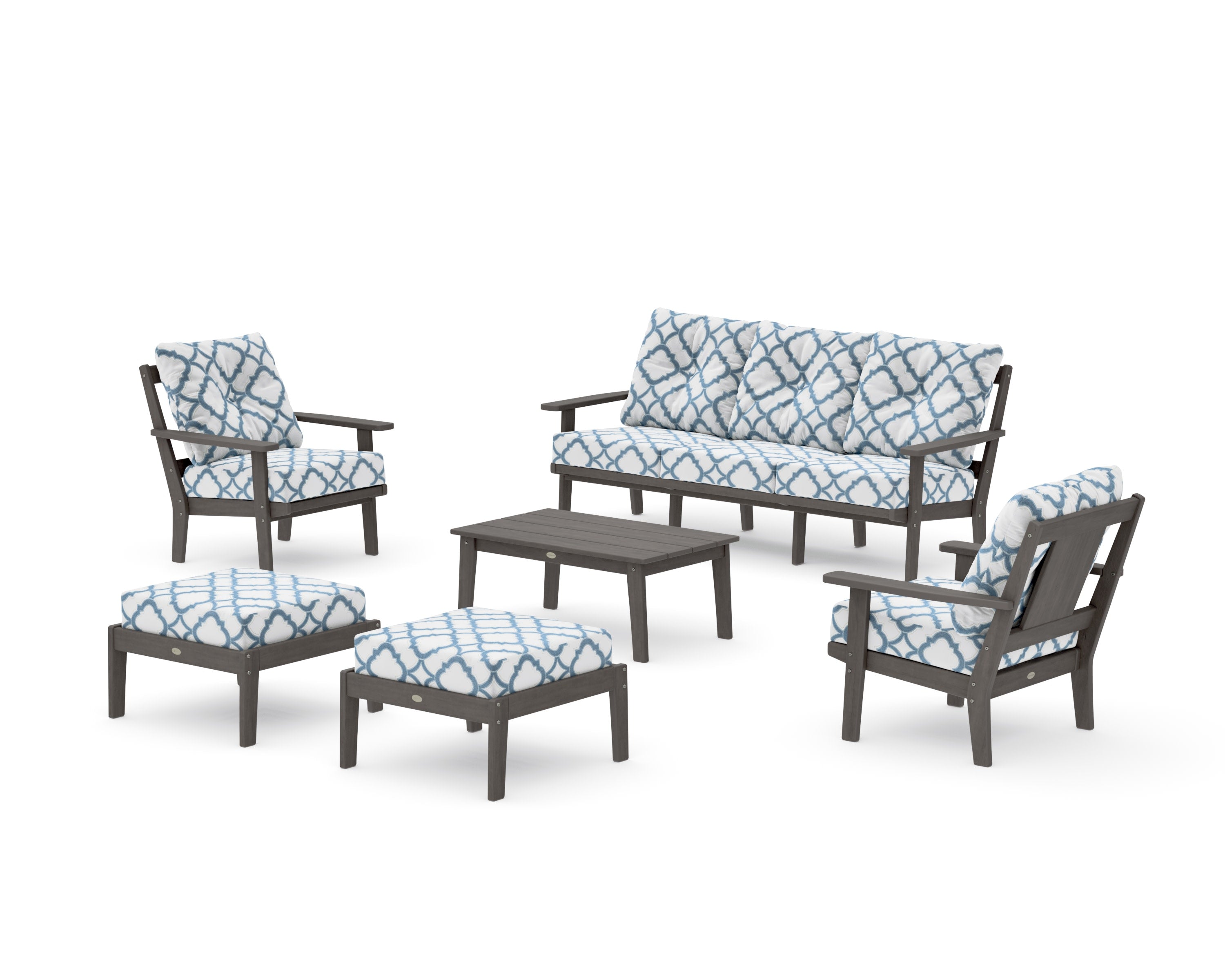 Prairie 6-Piece Lounge Sofa Set in Driftwood / Trellis Sky Blue