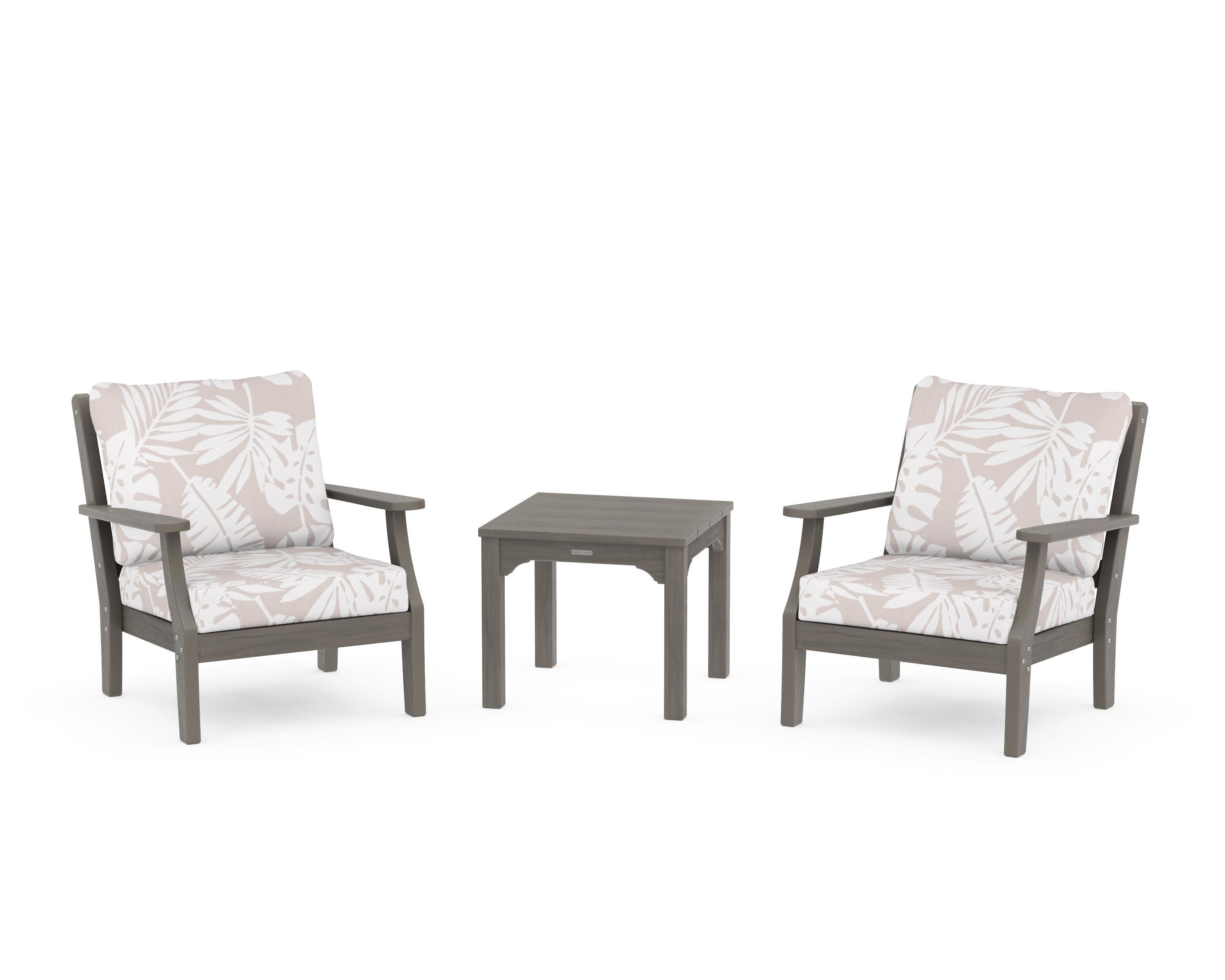 Chinoiserie 3-Piece Deep Seating Set in Driftwood / Leaf Dune Burlap