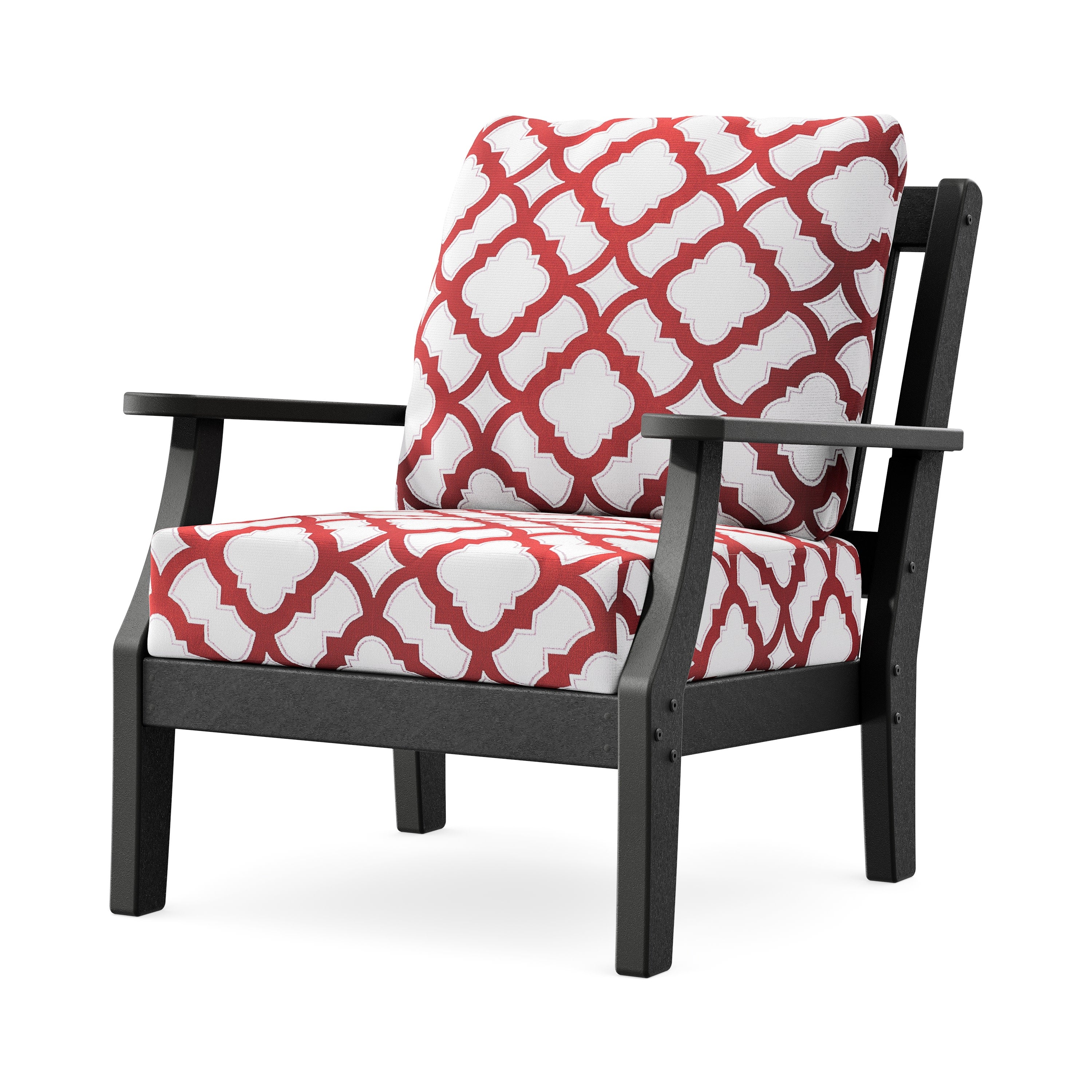 Chinoiserie Deep Seating Chair in Black / Trellis Crimson