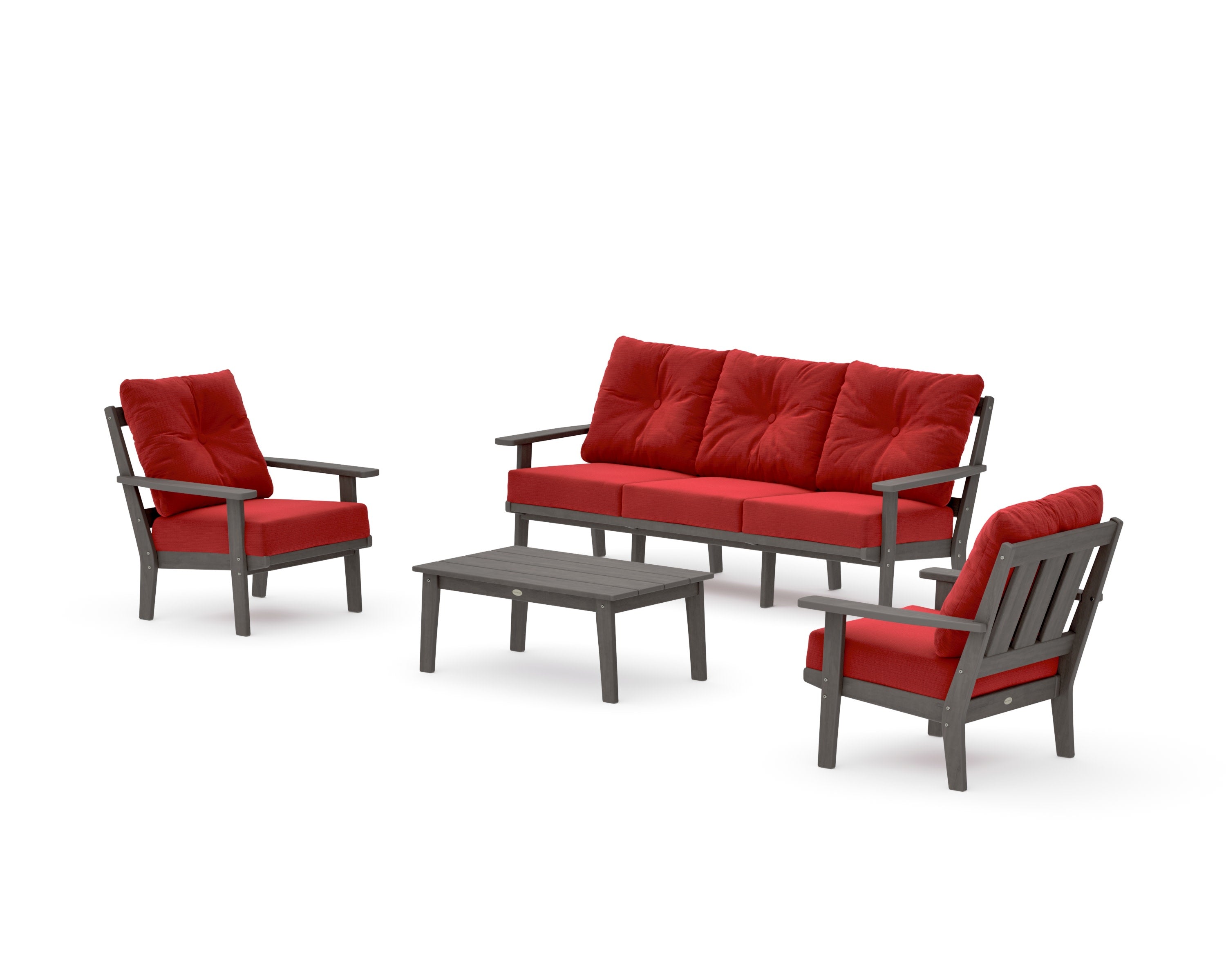 Oxford 4-Piece Deep Seating Set with Sofa in Driftwood / Crimson Linen
