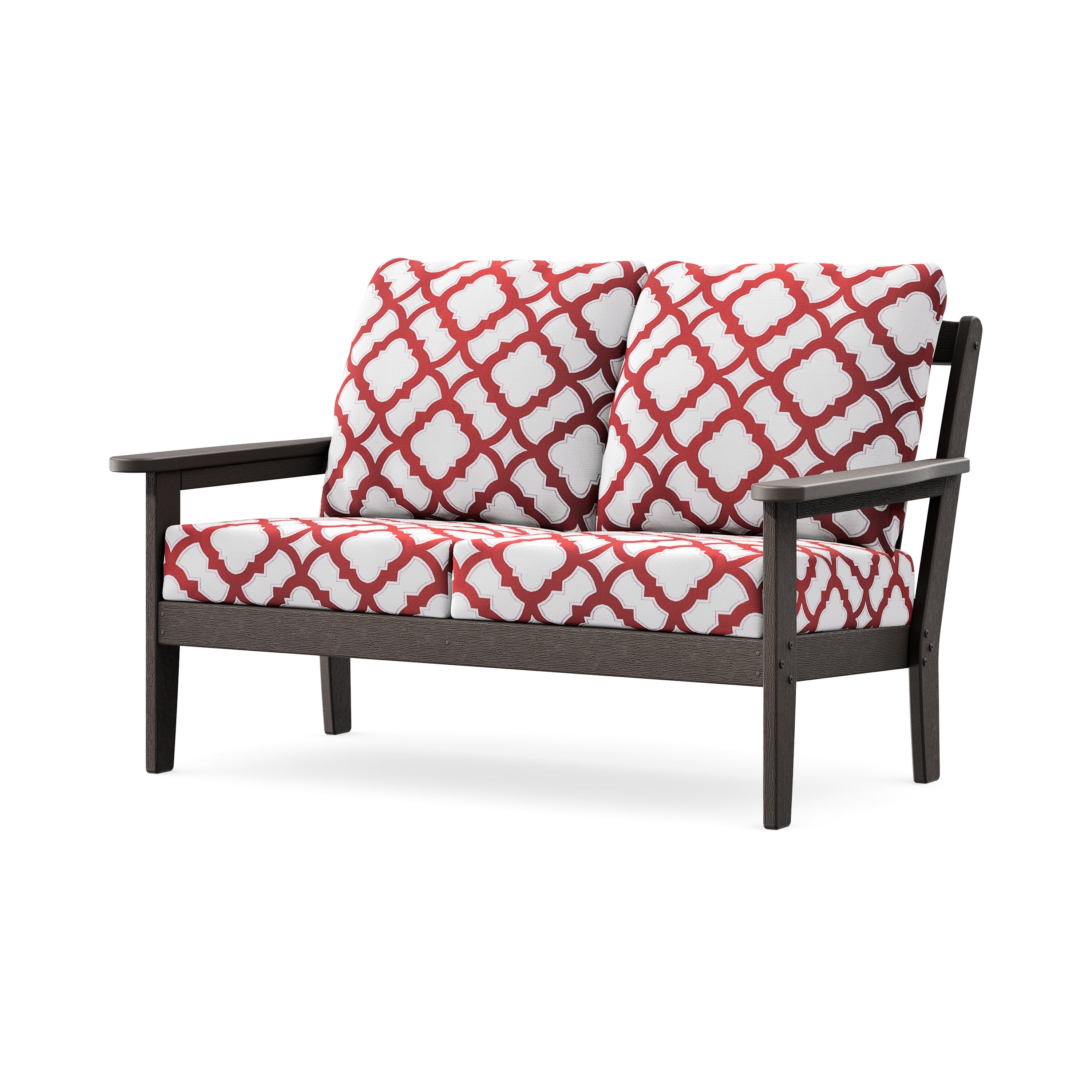 Cottage Deep Seating Loveseat in Vintage Coffee / Trellis Crimson