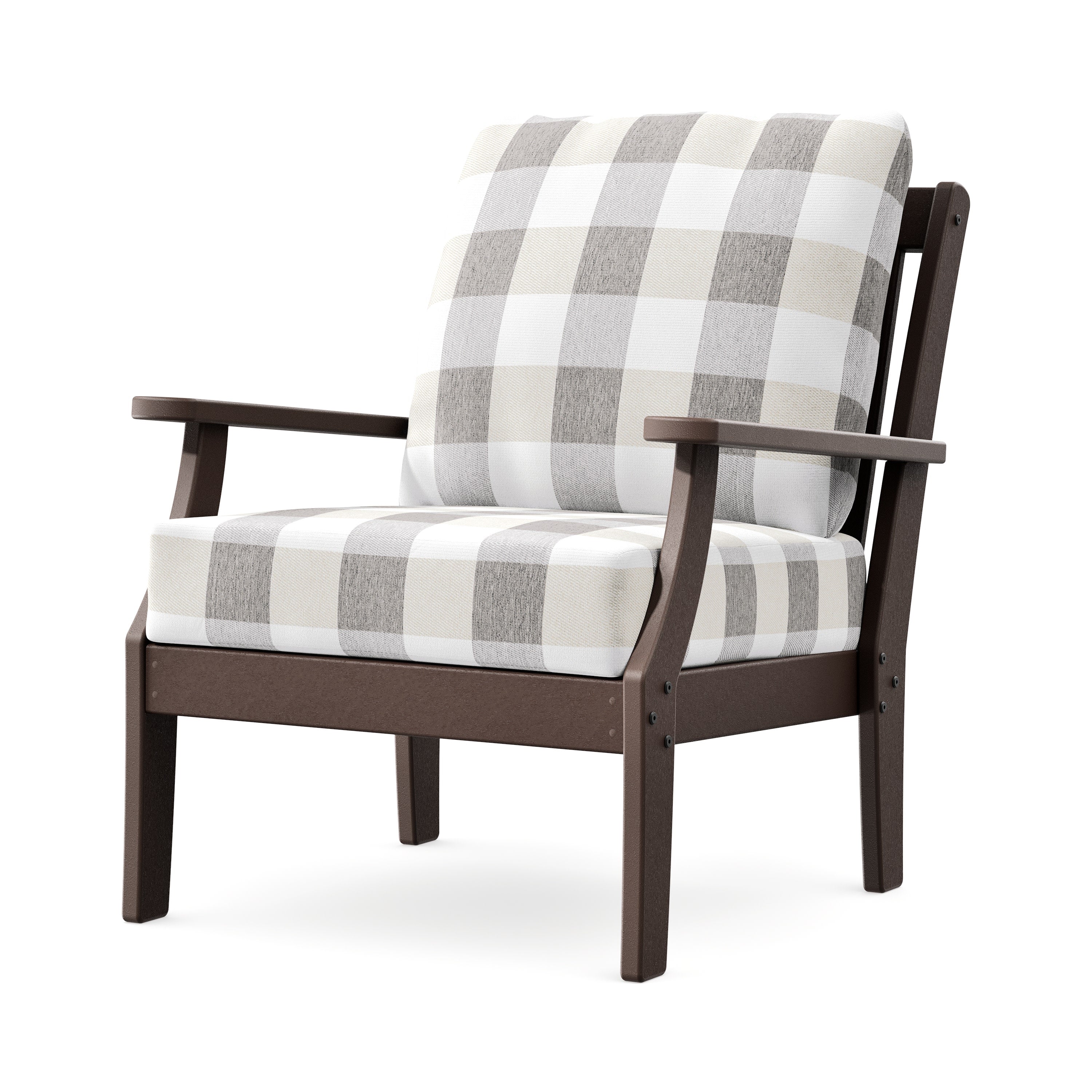 Braxton Deep Seating Chair in Mahogany / Buffalo Plaid Grey Mist