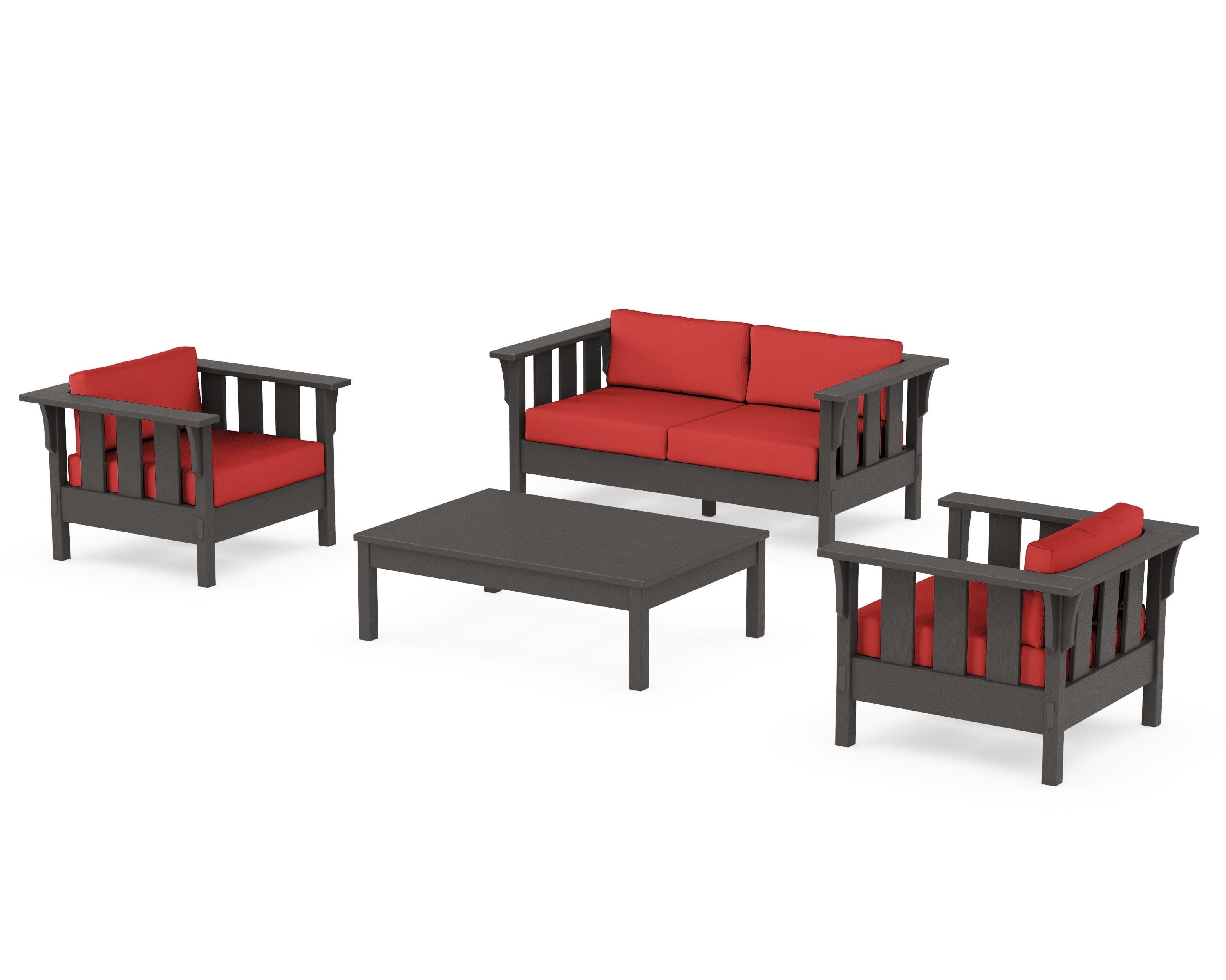 Acadia 4-Piece Deep Seating Set with Loveseat in Vintage Coffee / Crimson Linen