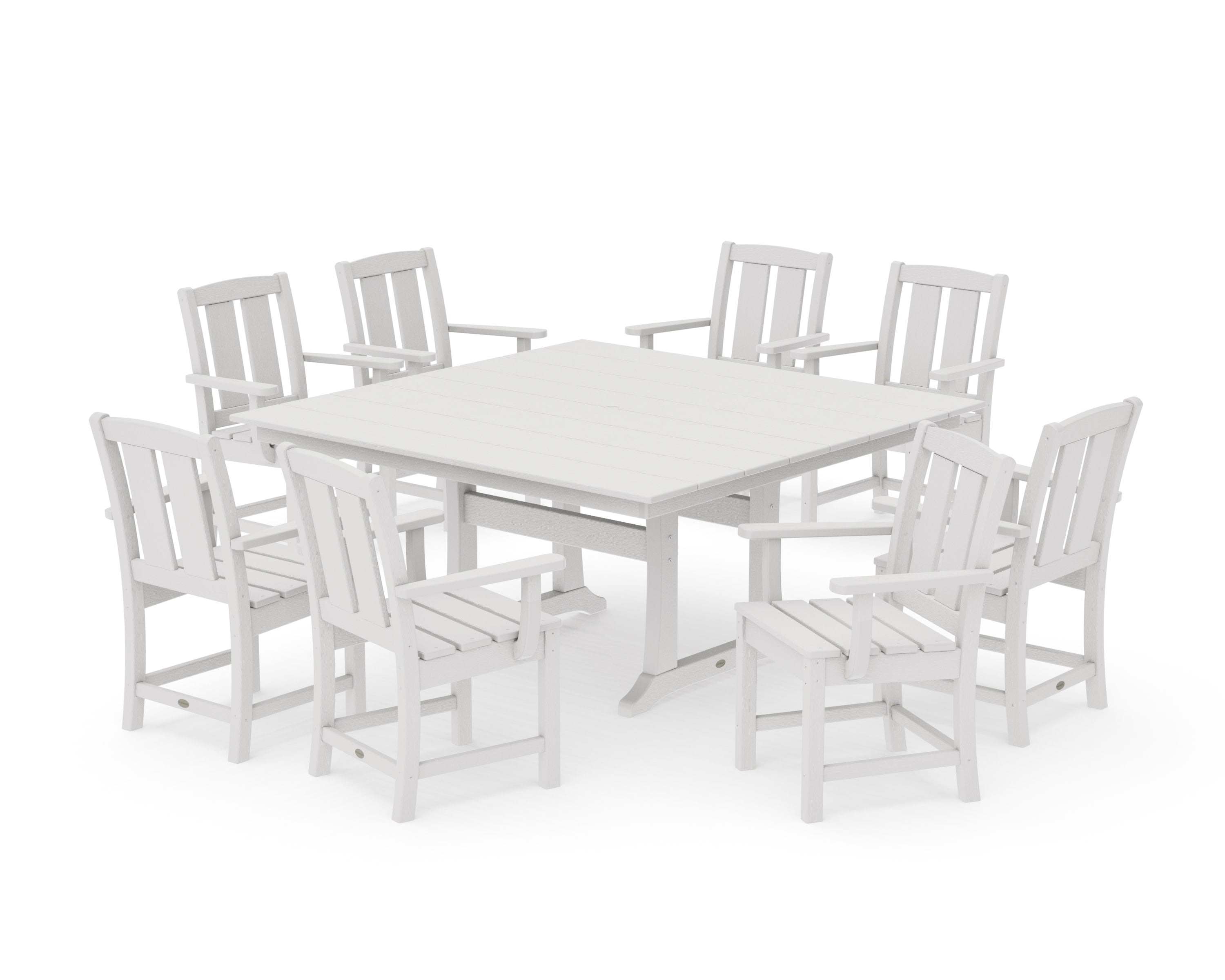 Mission 9-Piece Square Farmhouse Dining Set with Trestle Legs in Vintage White