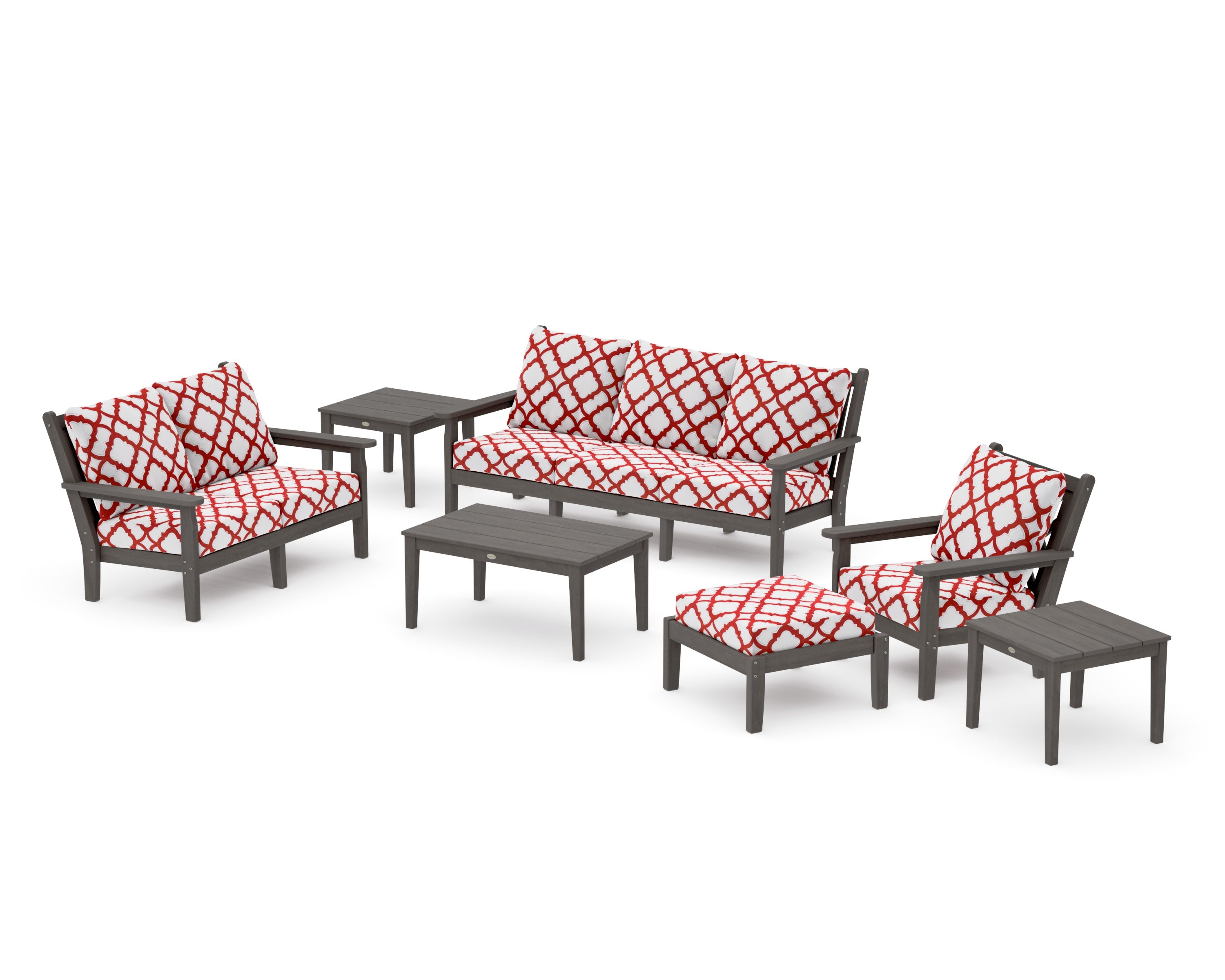 Chippendale 7-Piece Deep Seating Set in Driftwood / Trellis Crimson