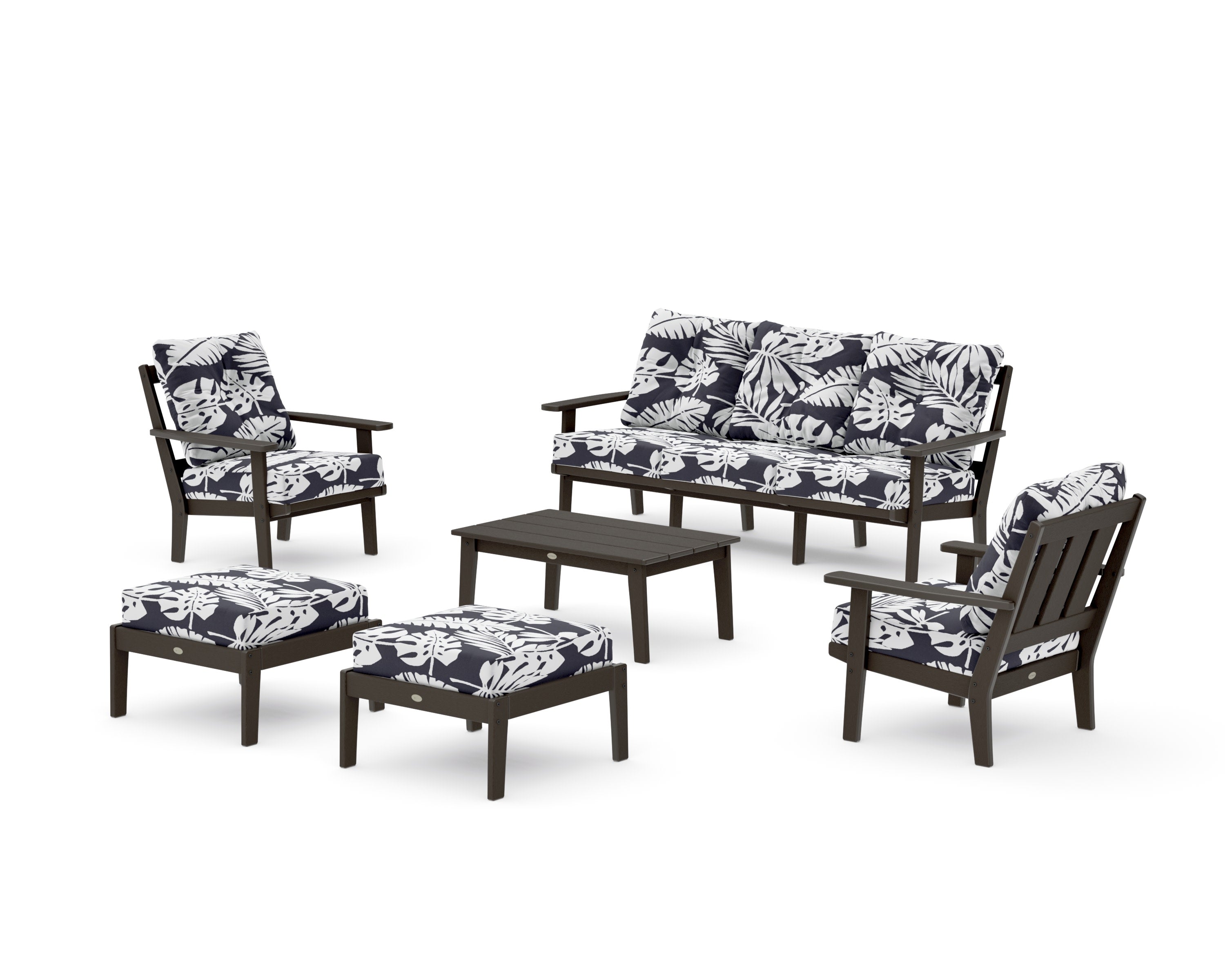 Oxford 6-Piece Lounge Sofa Set in Vintage Coffee / Leaf Navy