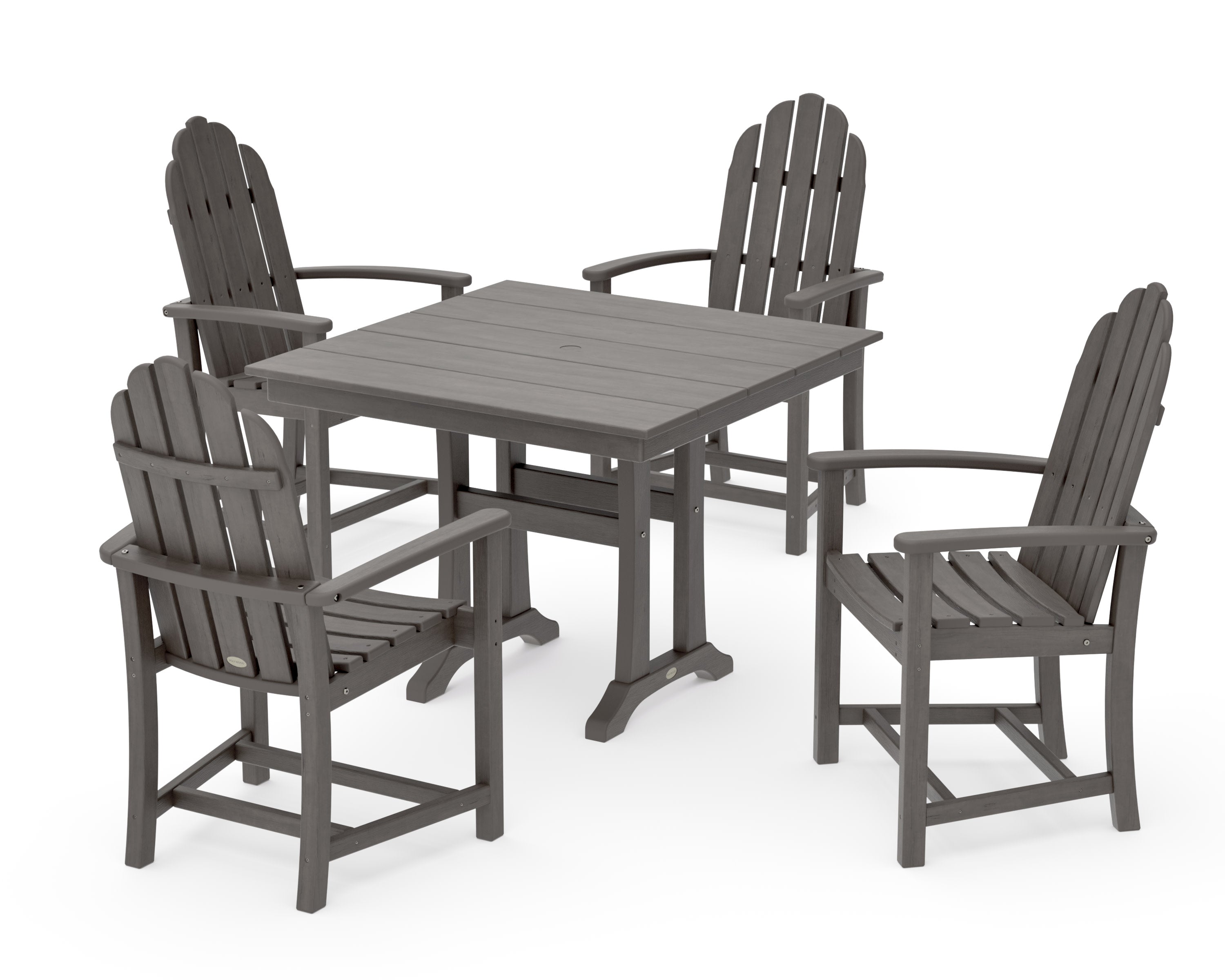 Classic Adirondack 5-Piece Farmhouse Dining Set With Trestle Legs in Driftwood