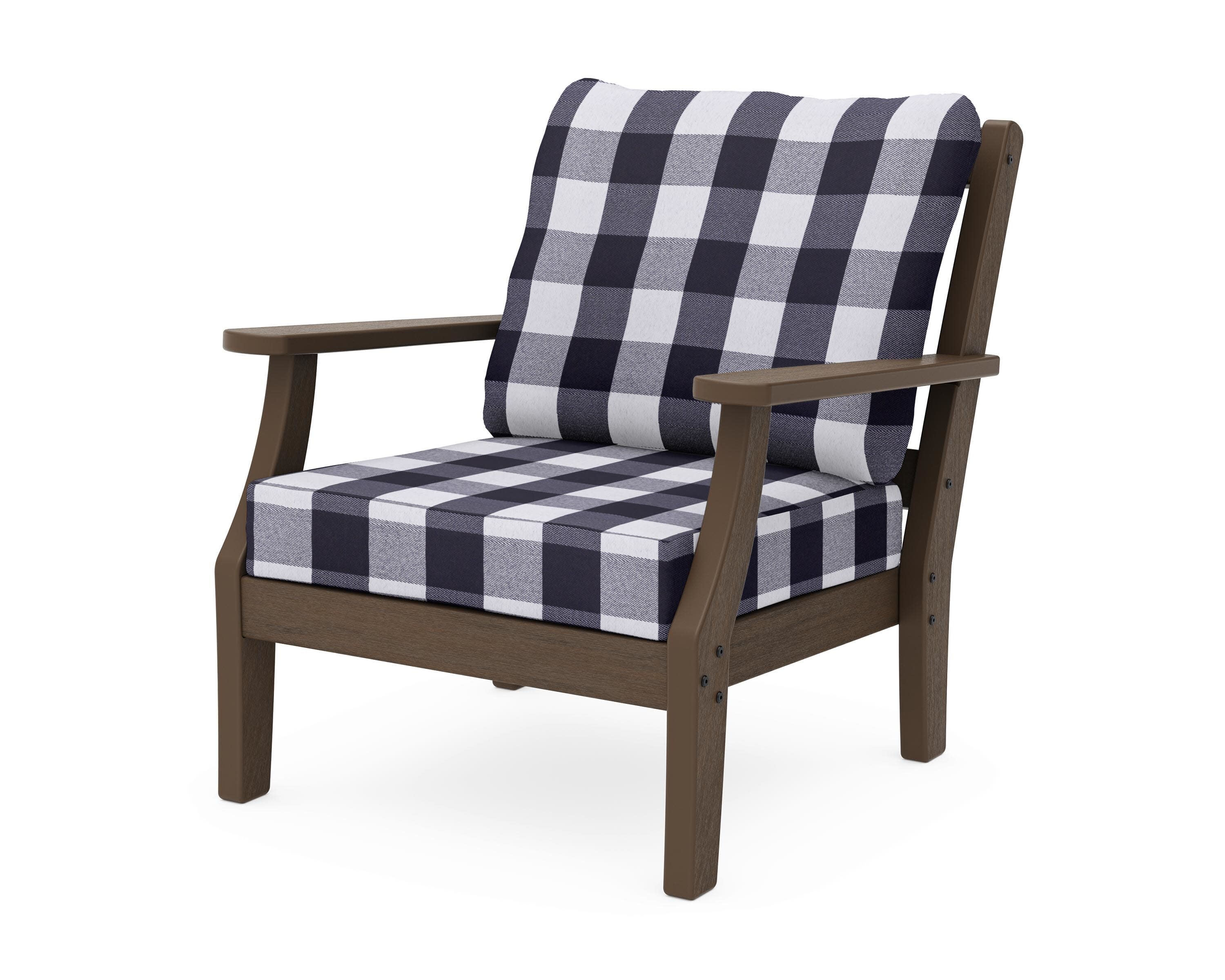 Chinoiserie Deep Seating Chair in Kona / Buffalo Plaid Navy