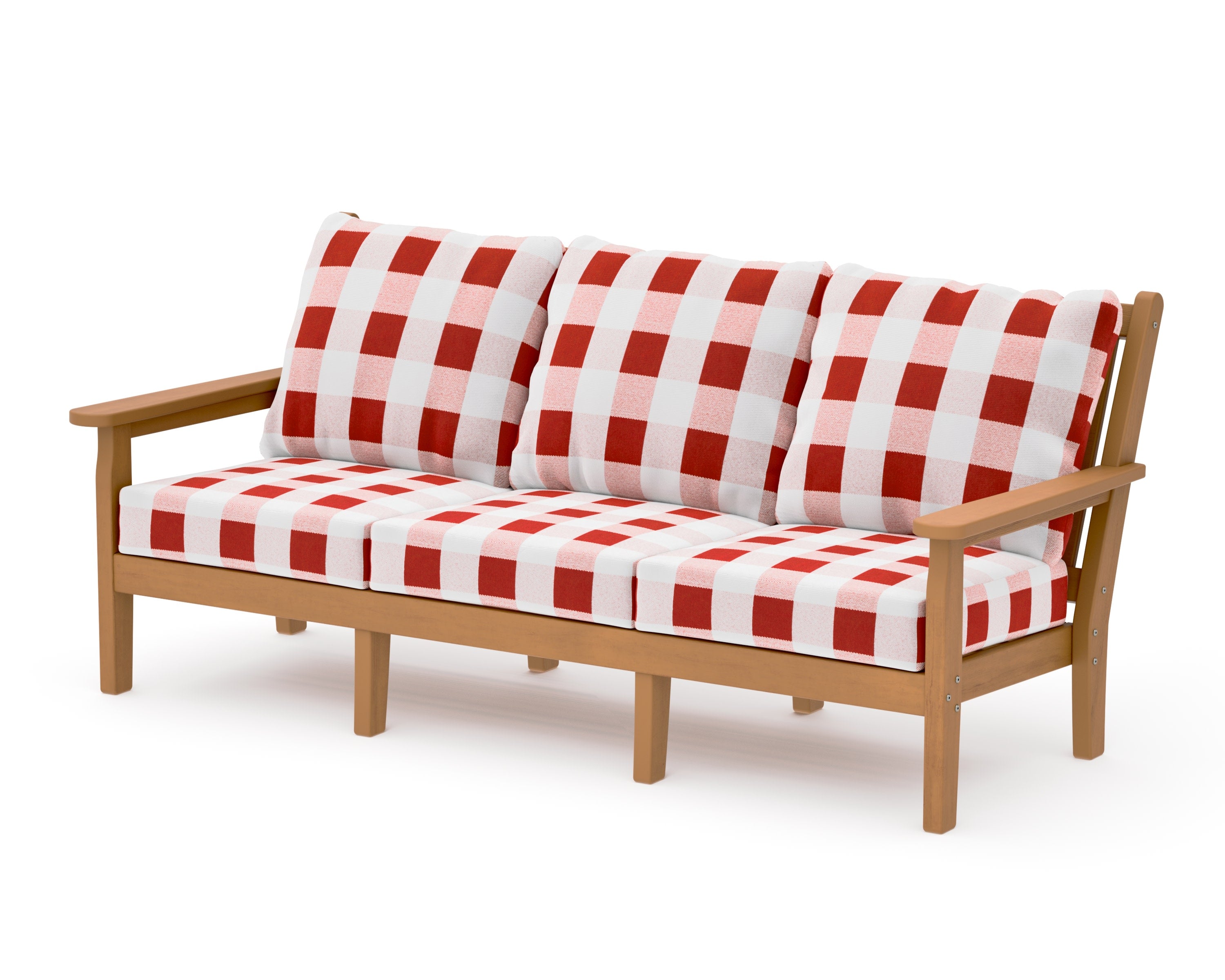 Chippendale Deep Seating Sofa in Natural / Buffalo Plaid Crimson
