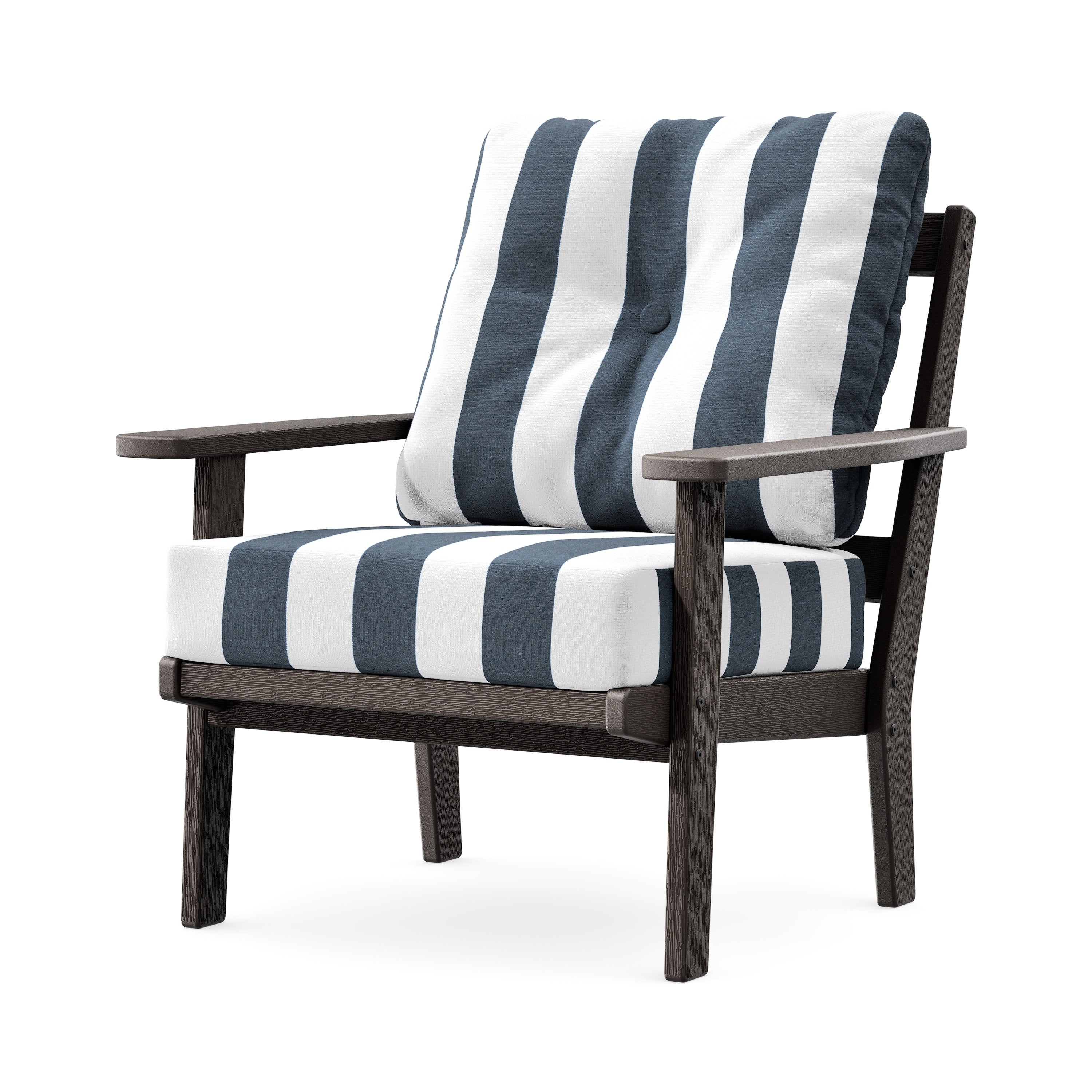 Prairie Deep Seating Chair in Vintage Coffee / Cabana Stripe Marine Indigo
