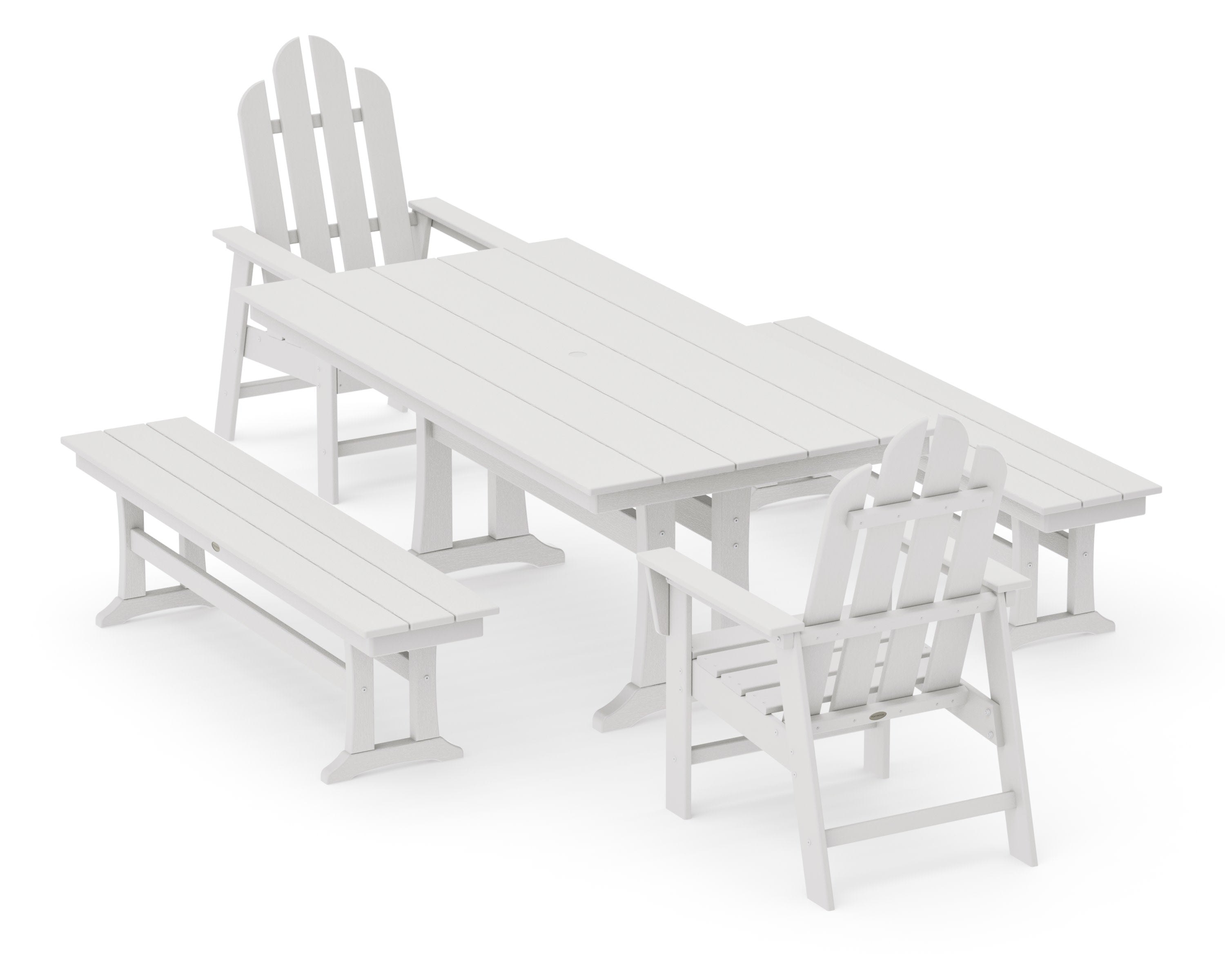 Long Island 5-Piece Farmhouse Dining Set With Trestle Legs in Vintage White