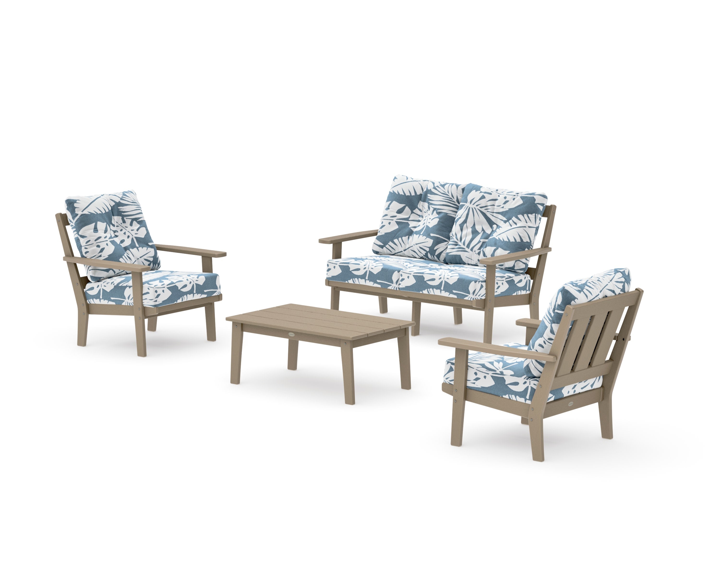 Oxford 4-Piece Deep Seating Set with Loveseat in Vintage Sahara / Leaf Sky Blue