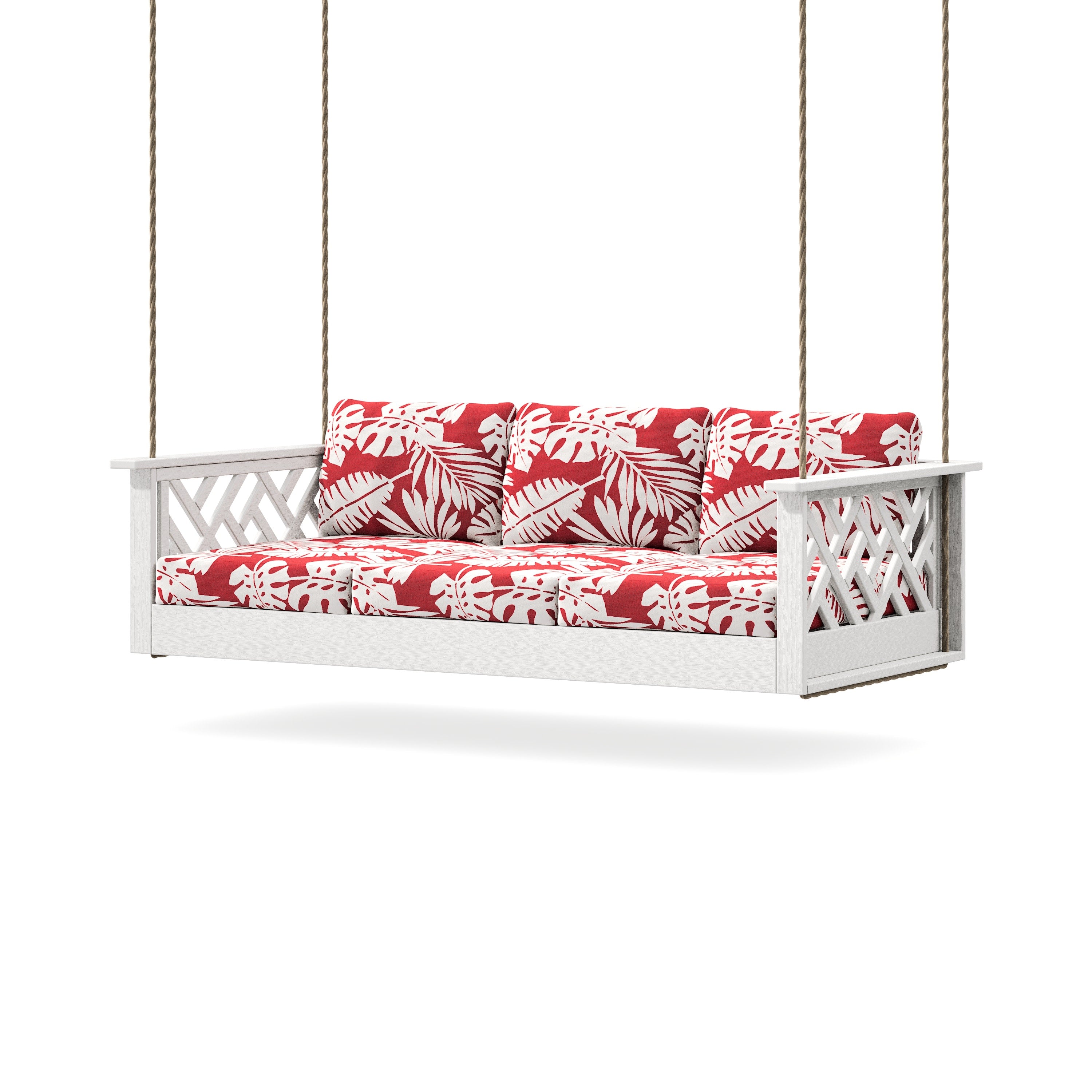 Chippendale Daybed Swing in Vintage White / Leaf Crimson