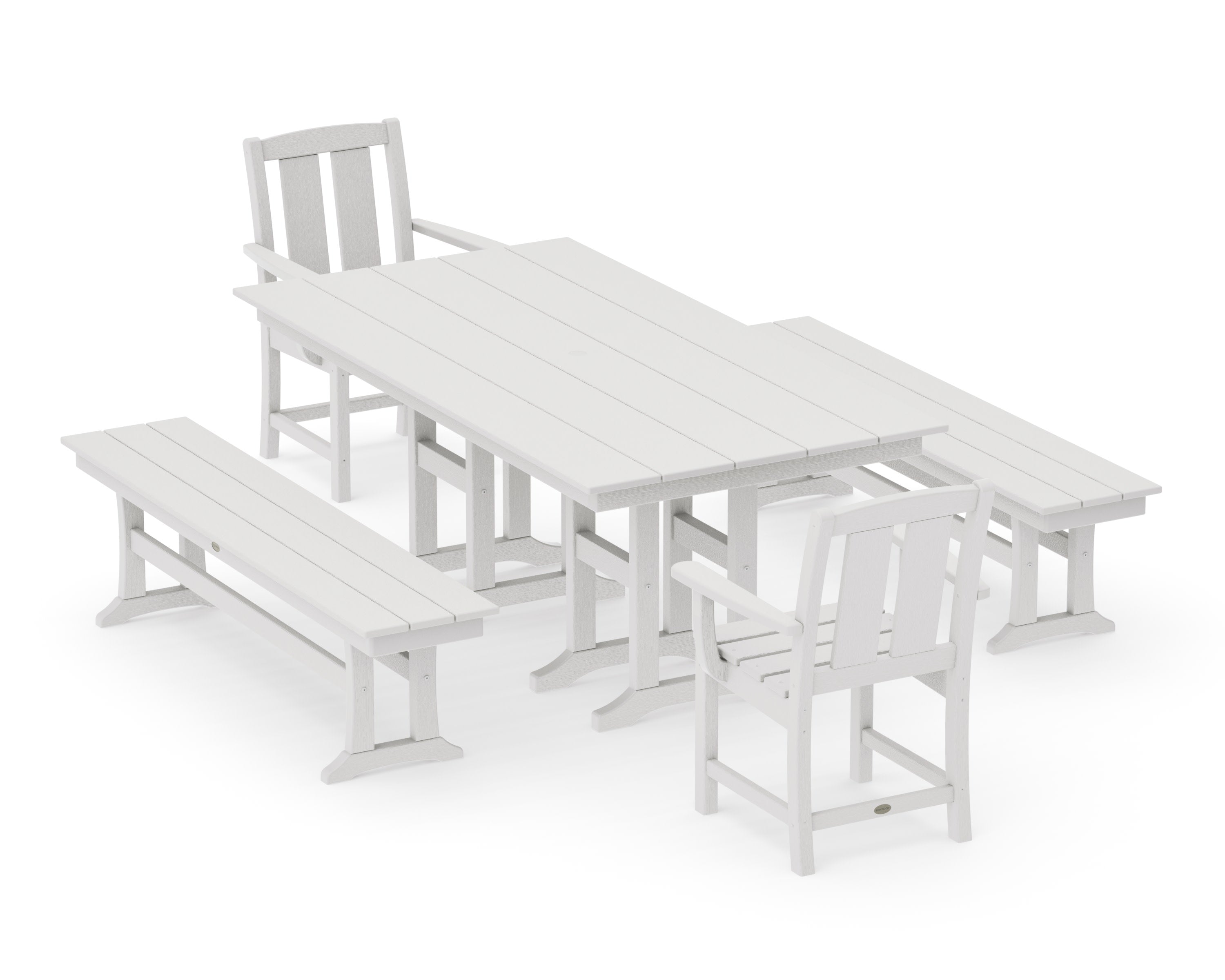 Mission 5-Piece Farmhouse Dining Set with Benches in Vintage White