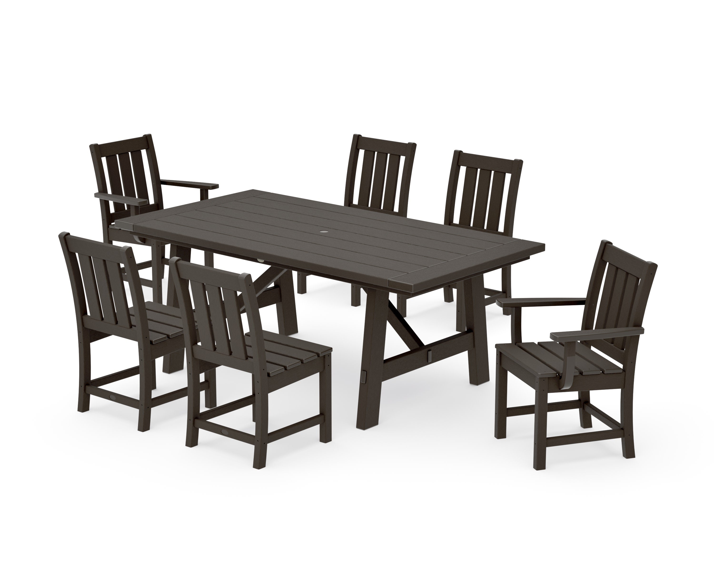 Oxford Arm Chair 7-Piece Rustic Farmhouse Dining Set in Vintage Coffee