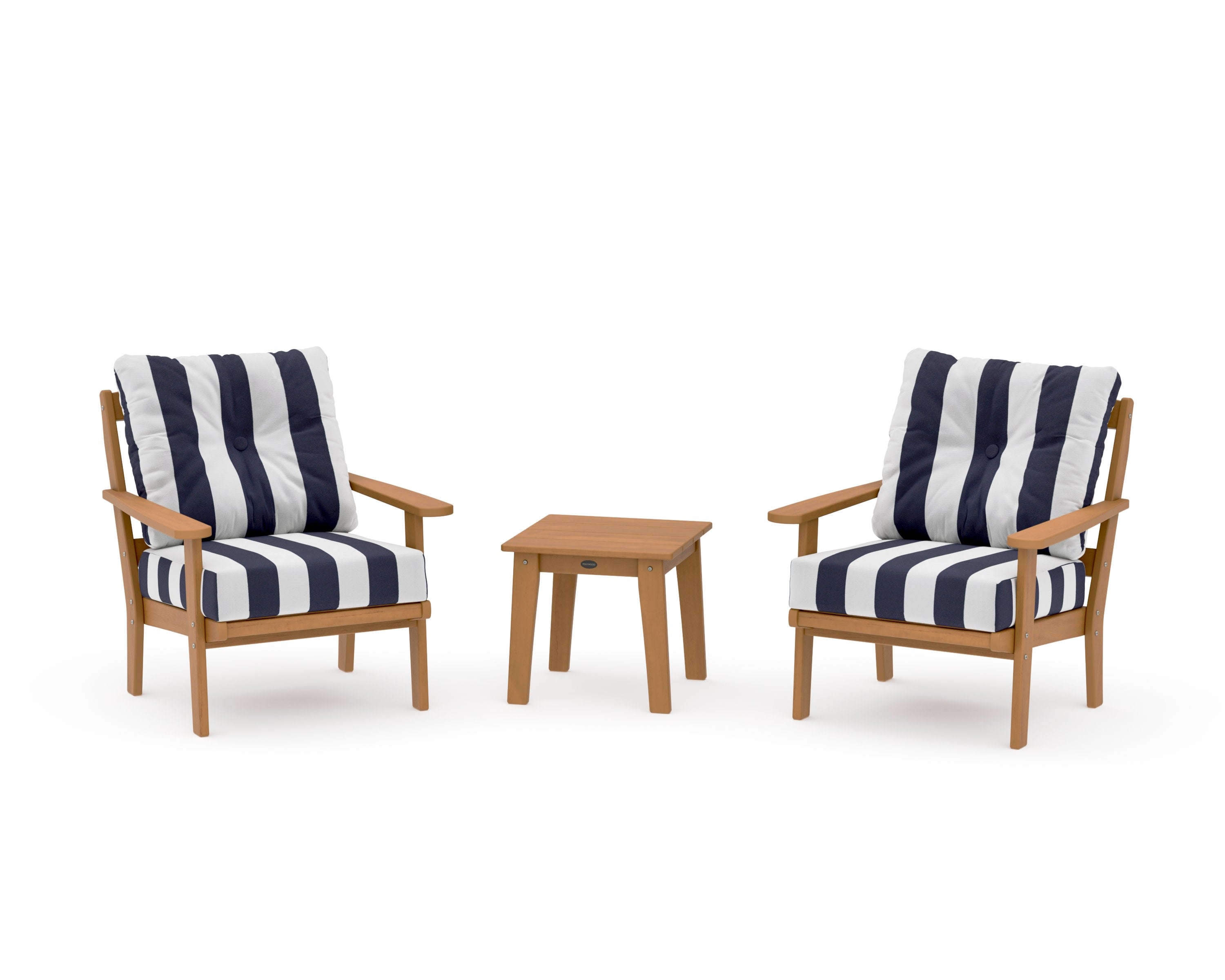 Mission 3-Piece Deep Seating Set in Natural / Cabana Stripe Navy