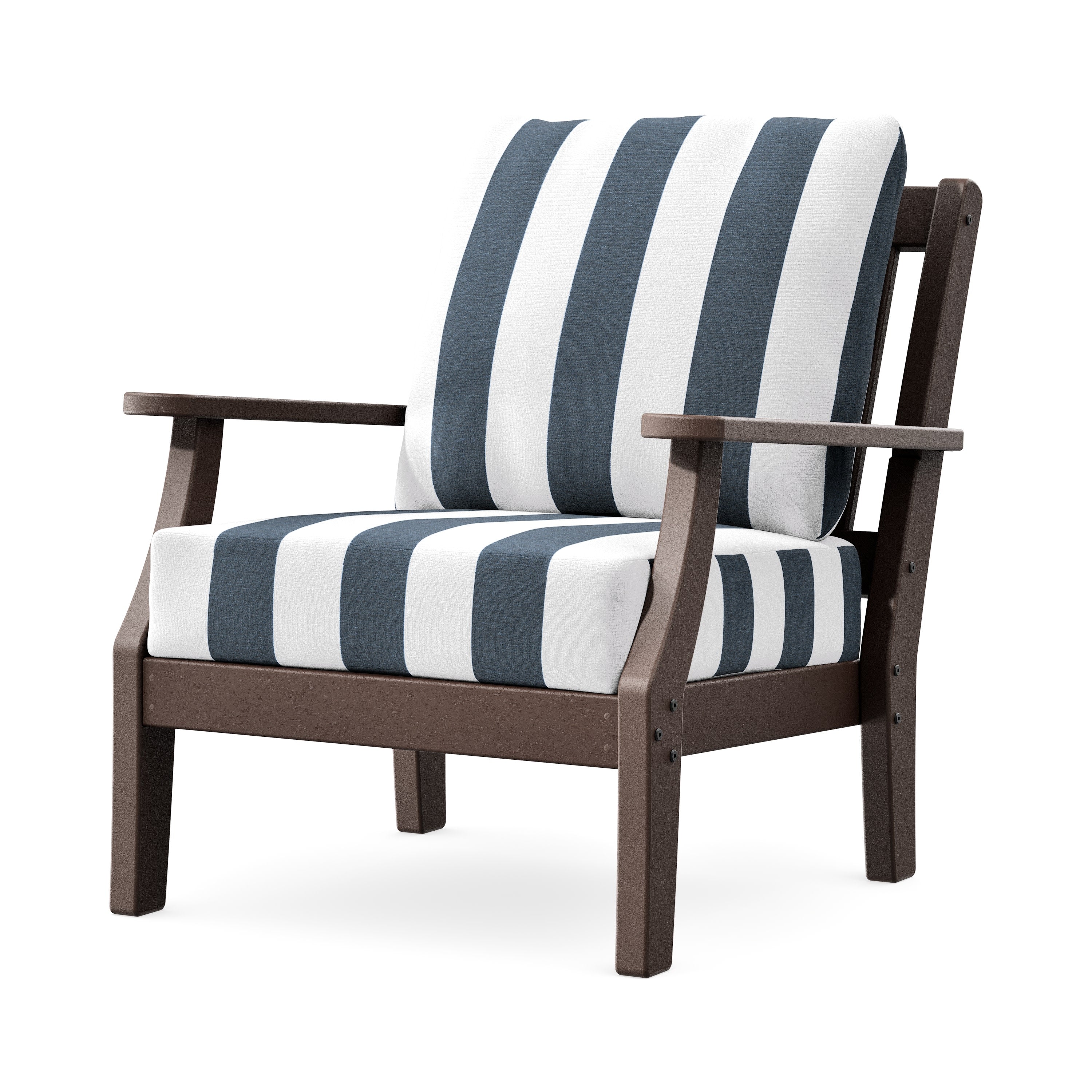 Chinoiserie Deep Seating Chair in Mahogany / Cabana Stripe Marine Indigo